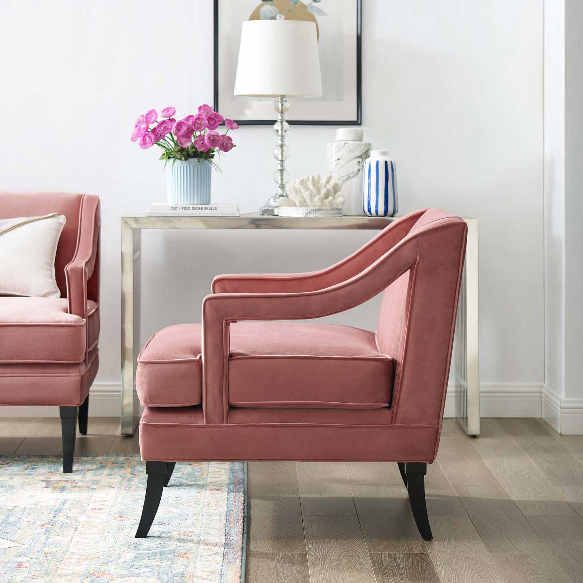 Cassandra Upholstered Velvet Armchair Dusty Rose - Image 4