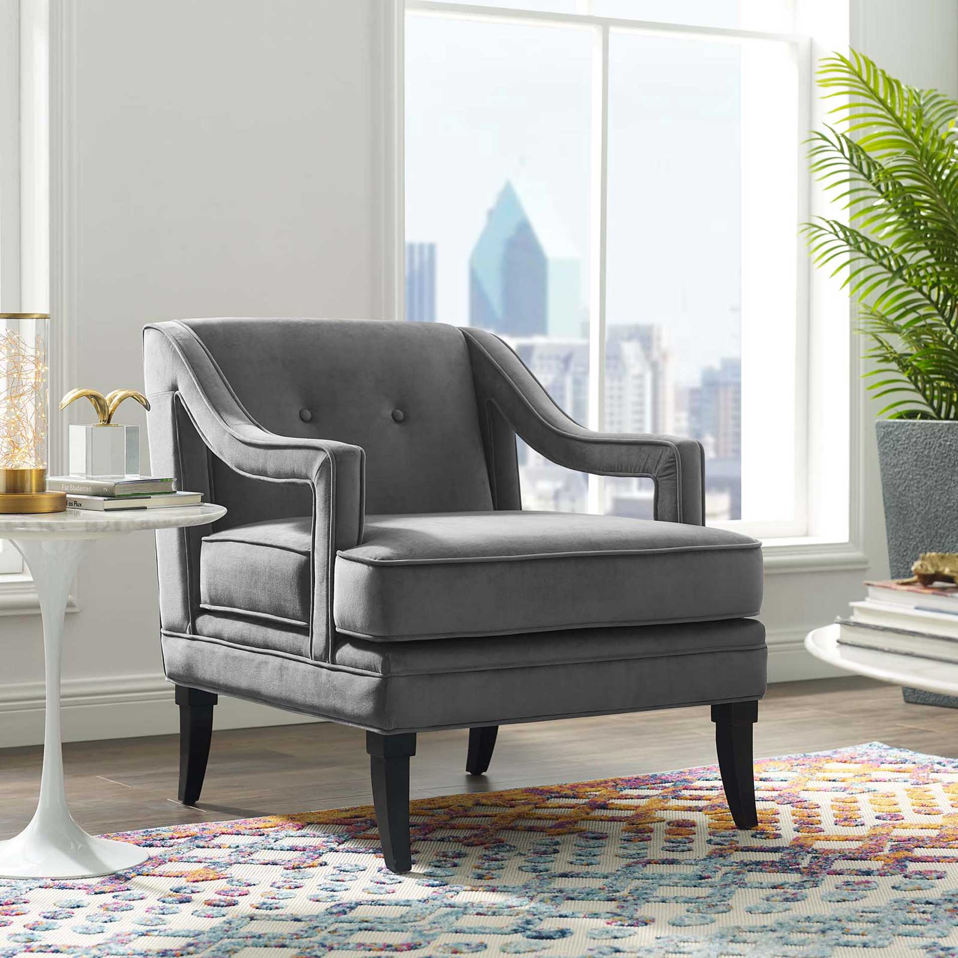 Cassandra Upholstered Velvet Armchair Gray - Image 4