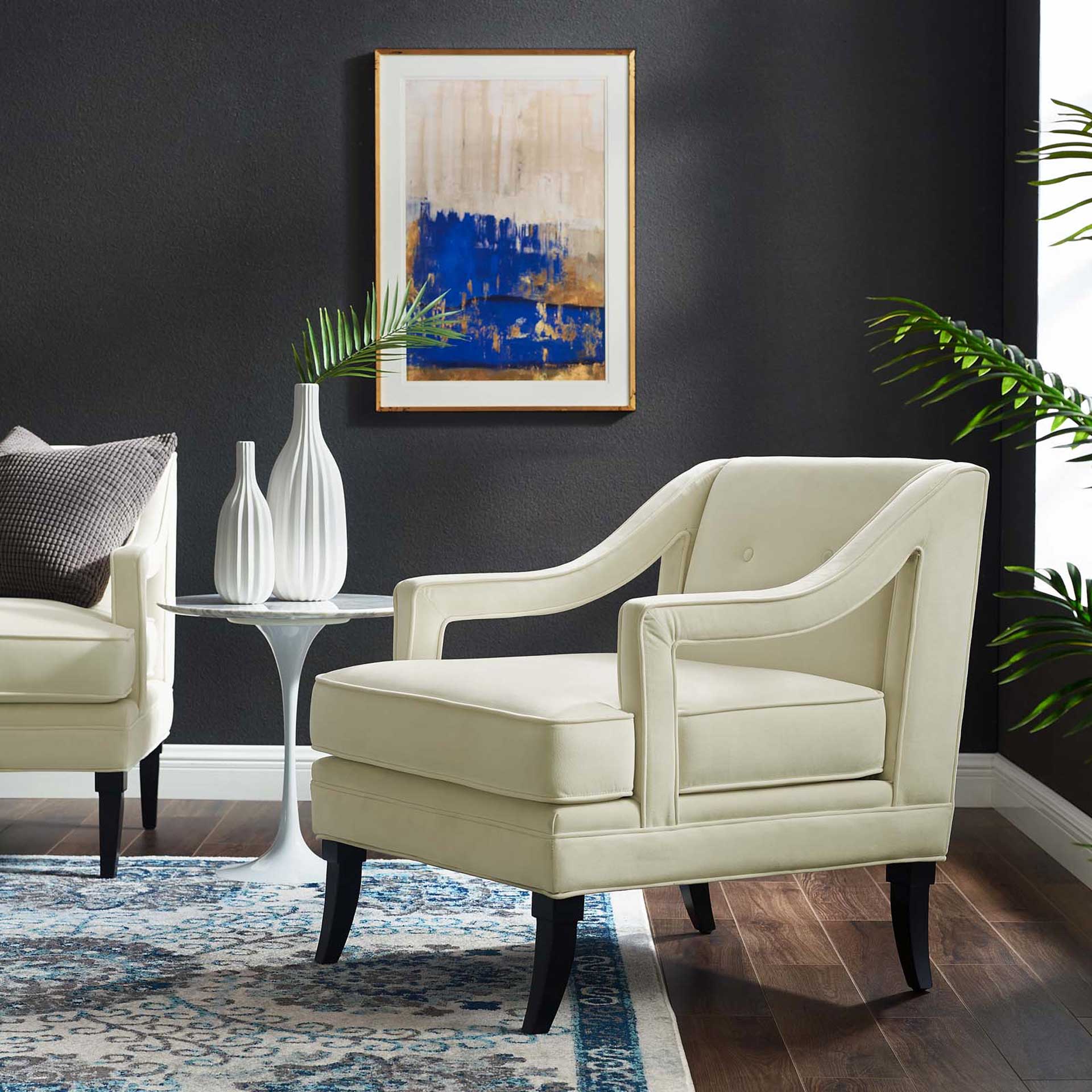 Cassandra Upholstered Velvet Armchair Ivory - Image 4
