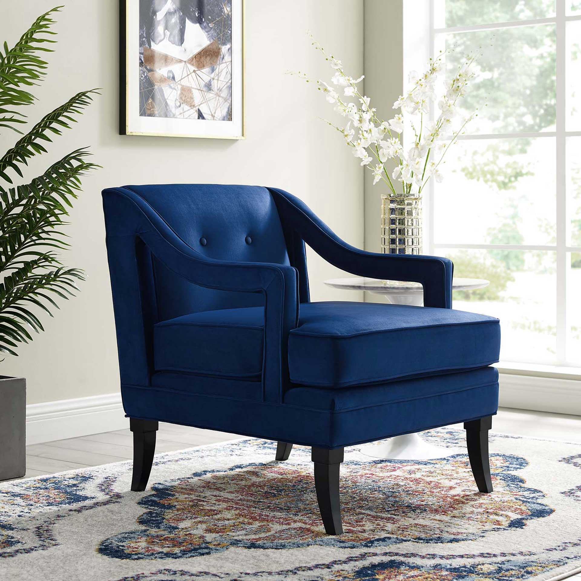 Cassandra Upholstered Velvet Armchair Navy - Image 4