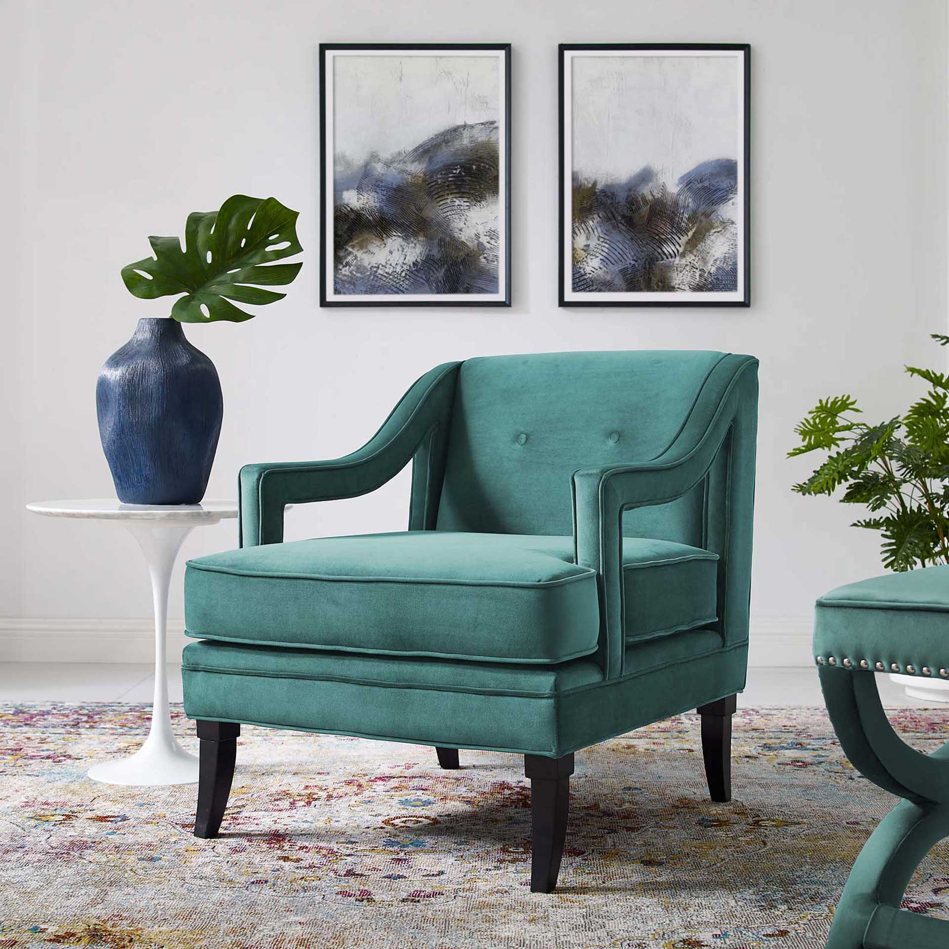 Cassandra Upholstered Velvet Armchair Teal - Image 4