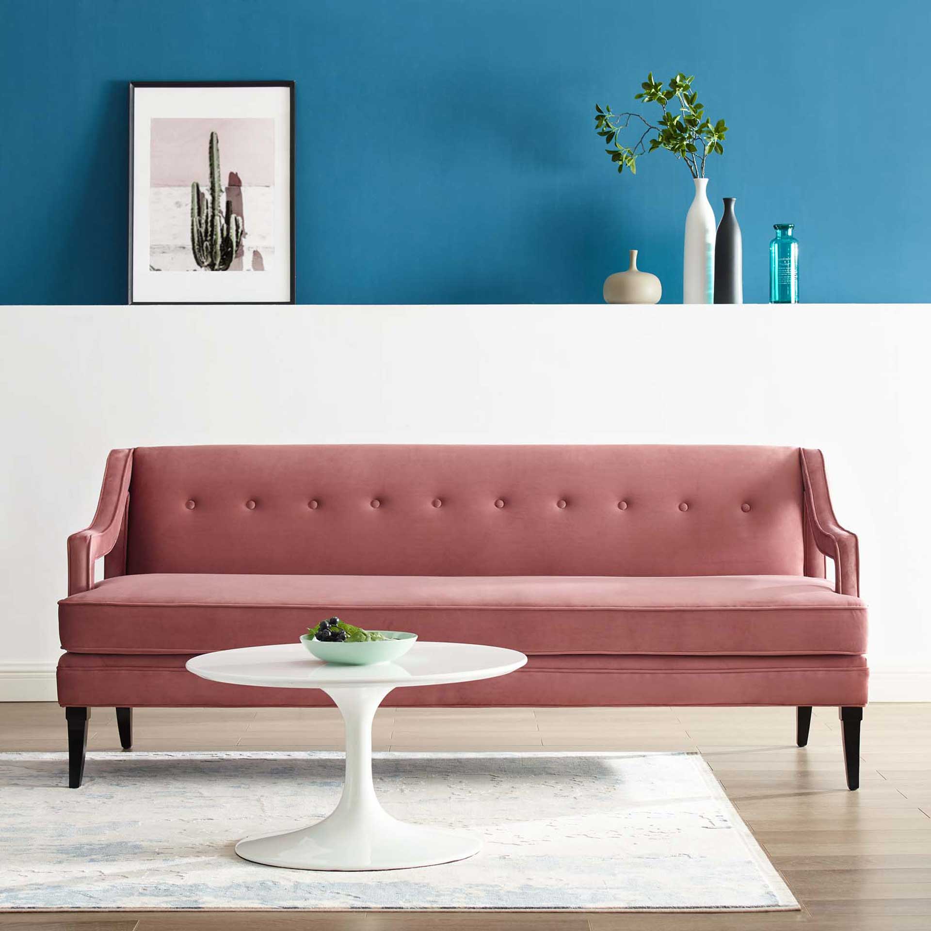 Cassandra Upholstered Velvet Sofa Dusty Rose - Image 4