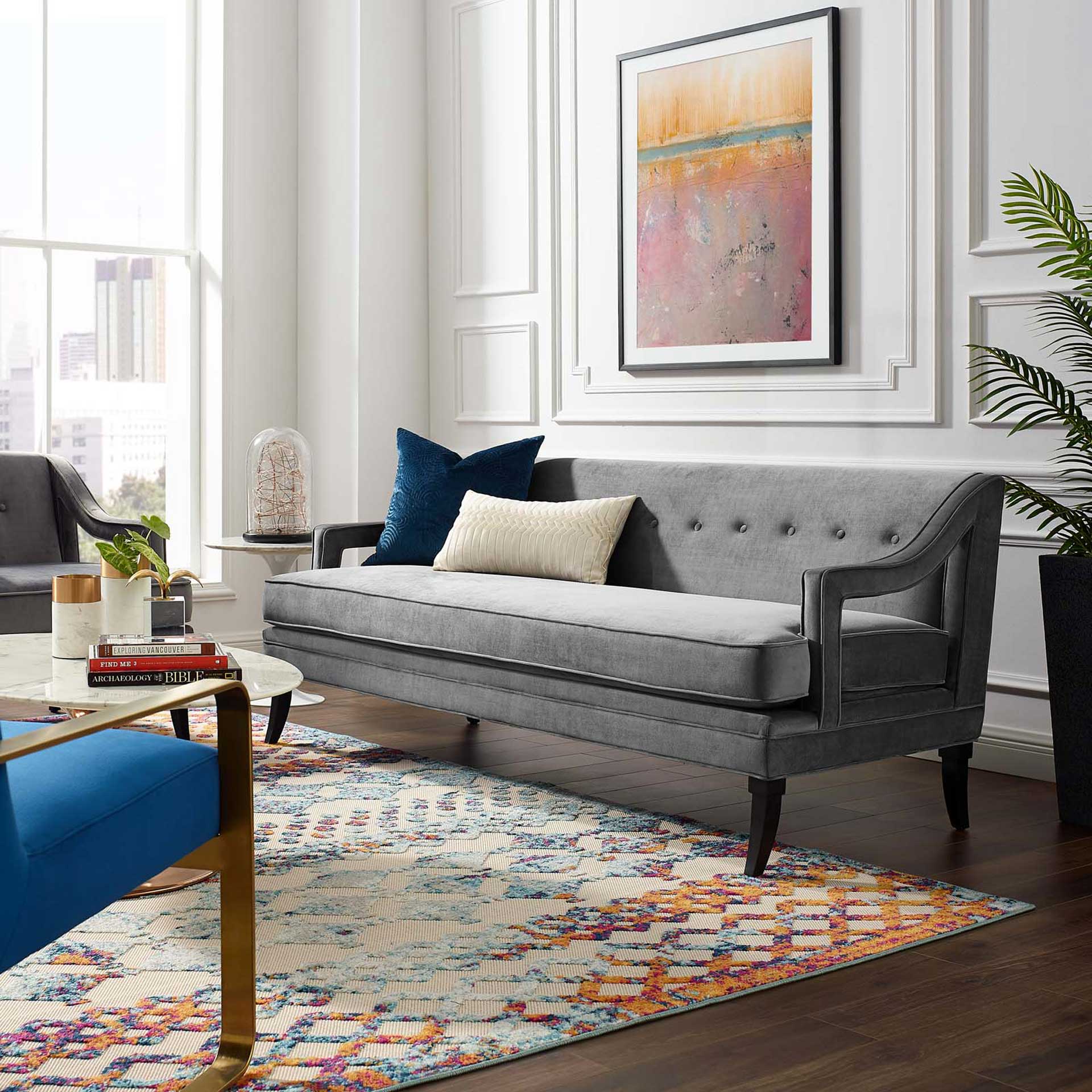 Cassandra Upholstered Velvet Sofa Gray - Image 7