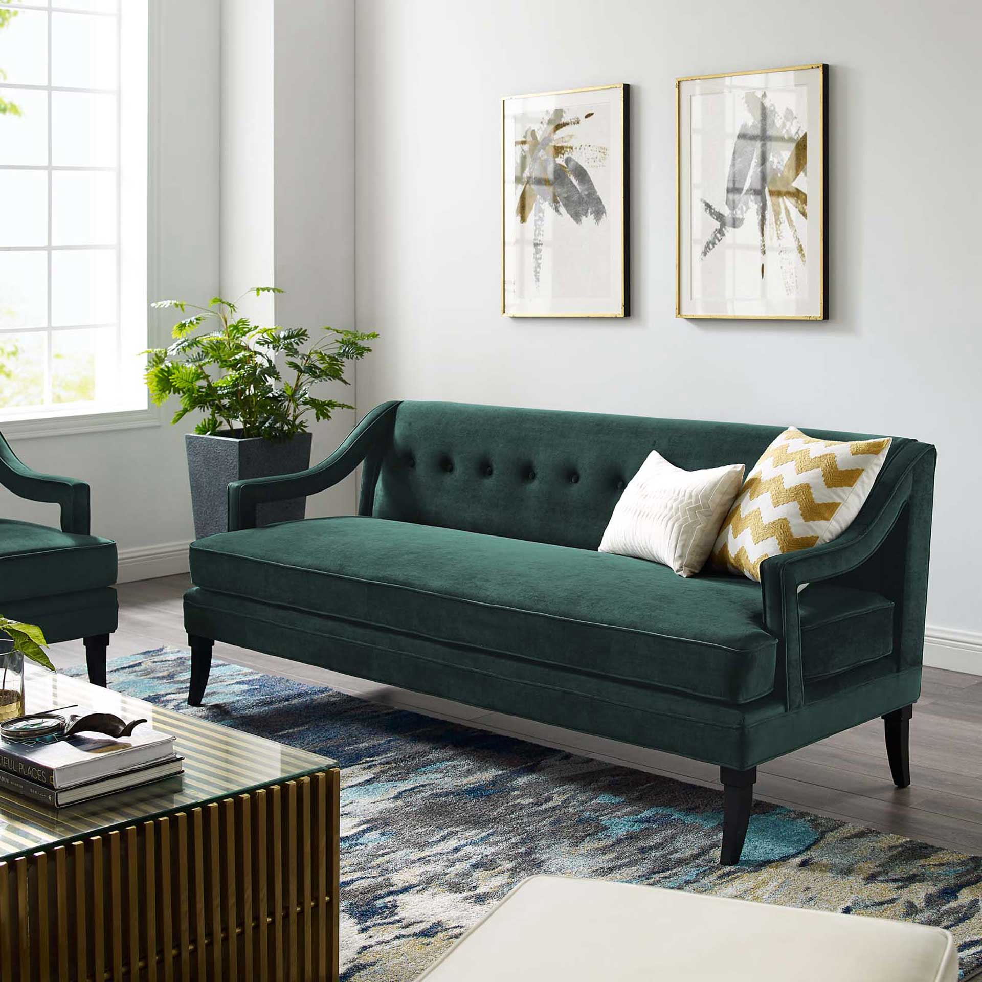 Cassandra Upholstered Velvet Sofa Green - Image 6