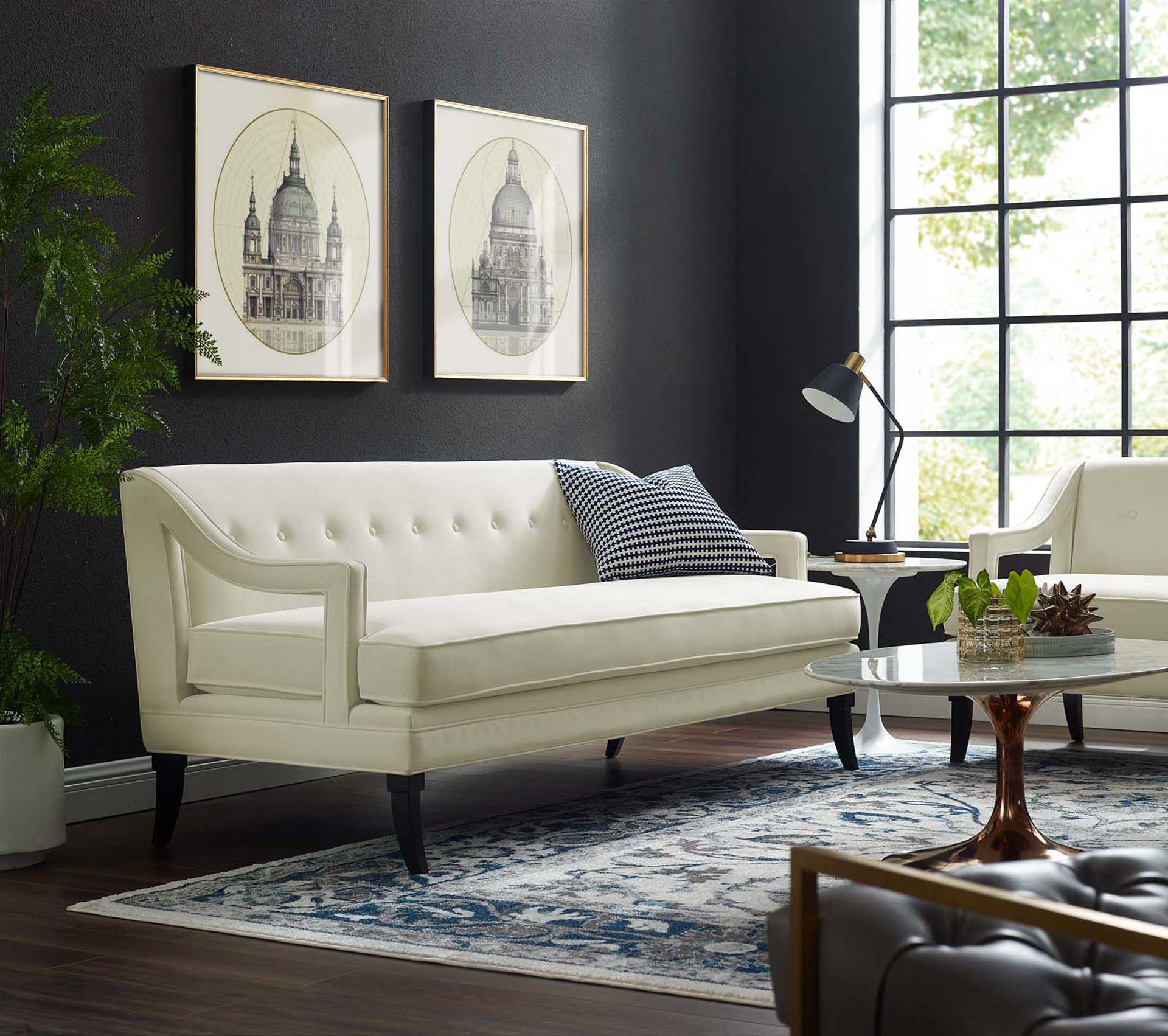 Cassandra Upholstered Velvet Sofa Ivory - Image 6