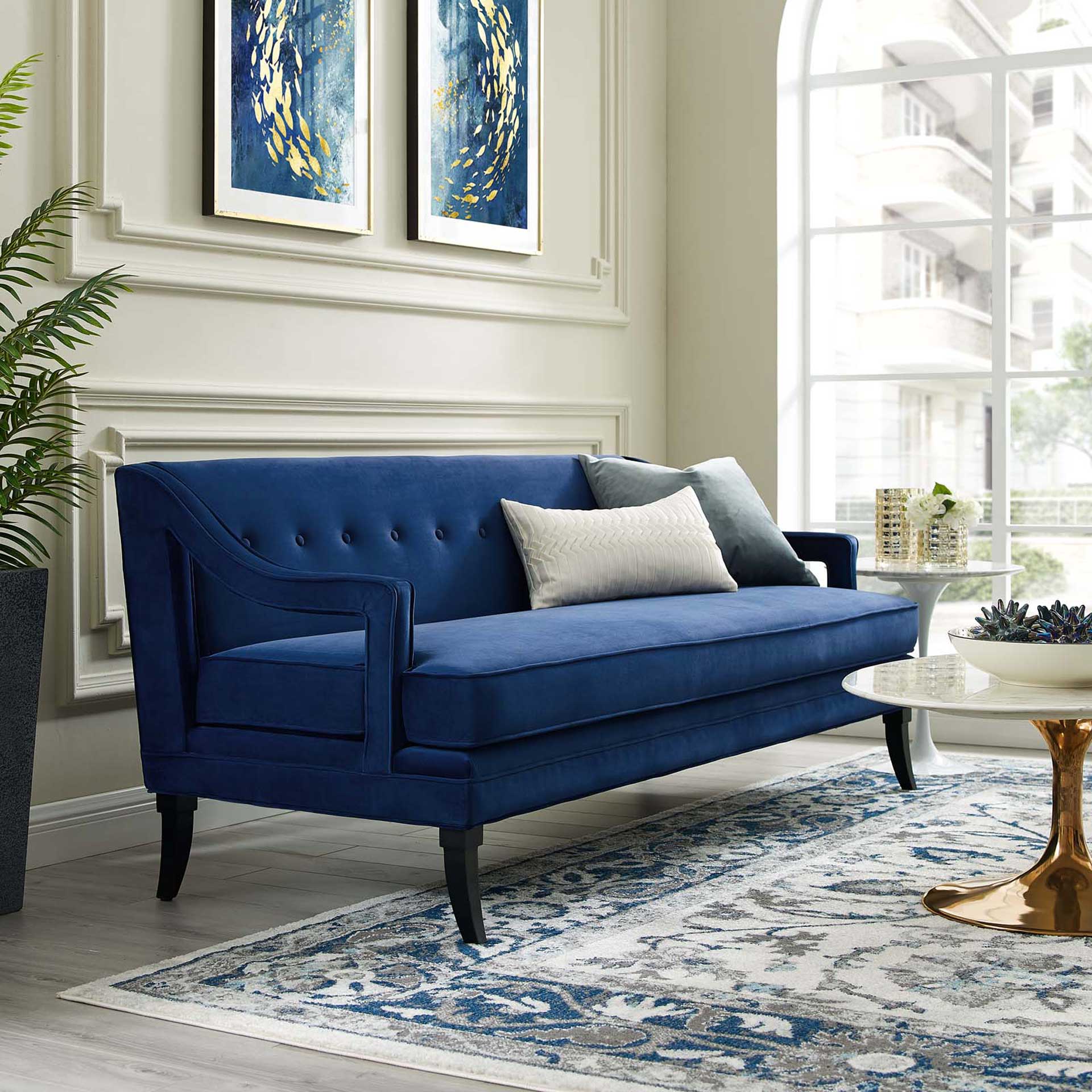 Cassandra Upholstered Velvet Sofa Navy - Image 6
