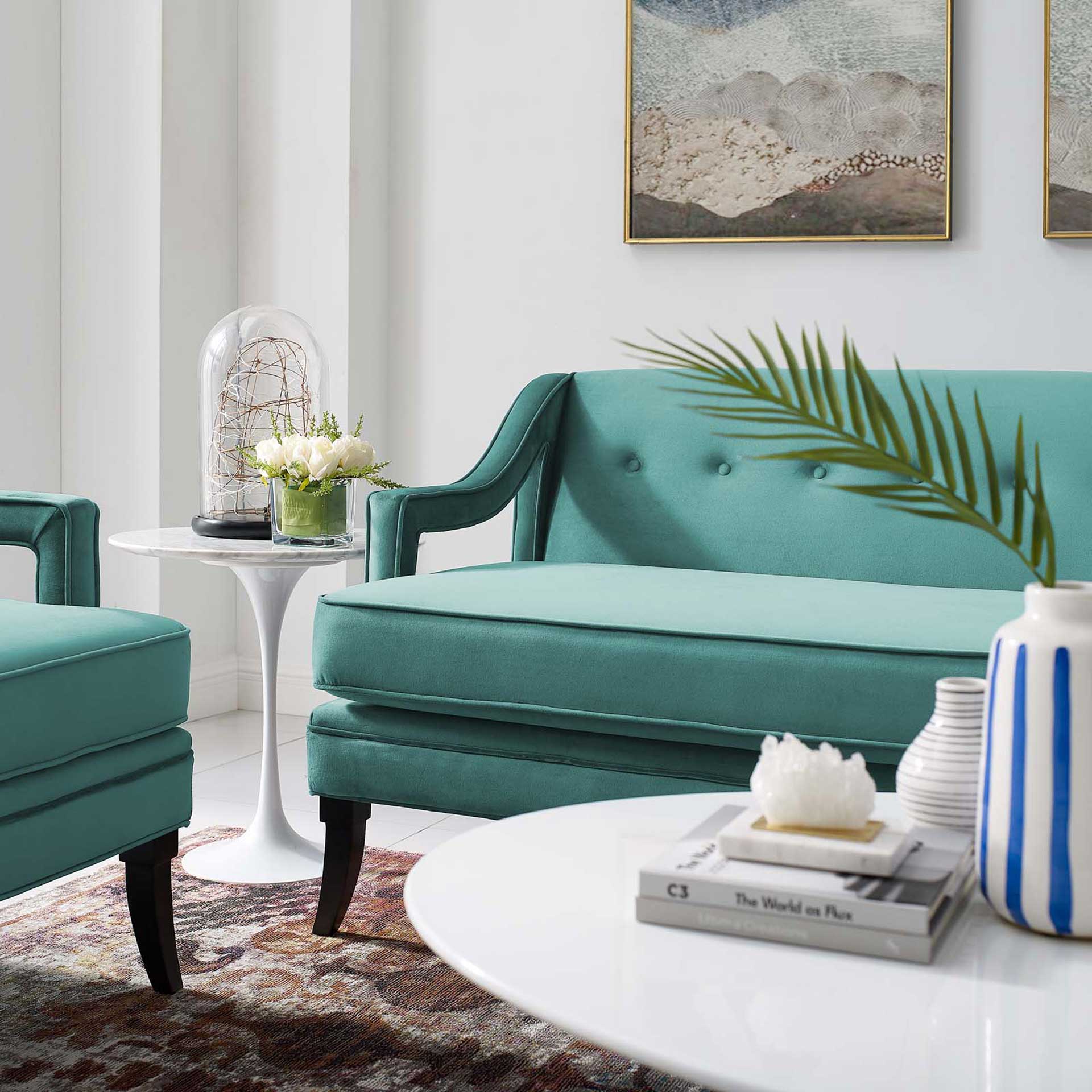 Cassandra Upholstered Velvet Sofa Teal - Image 6