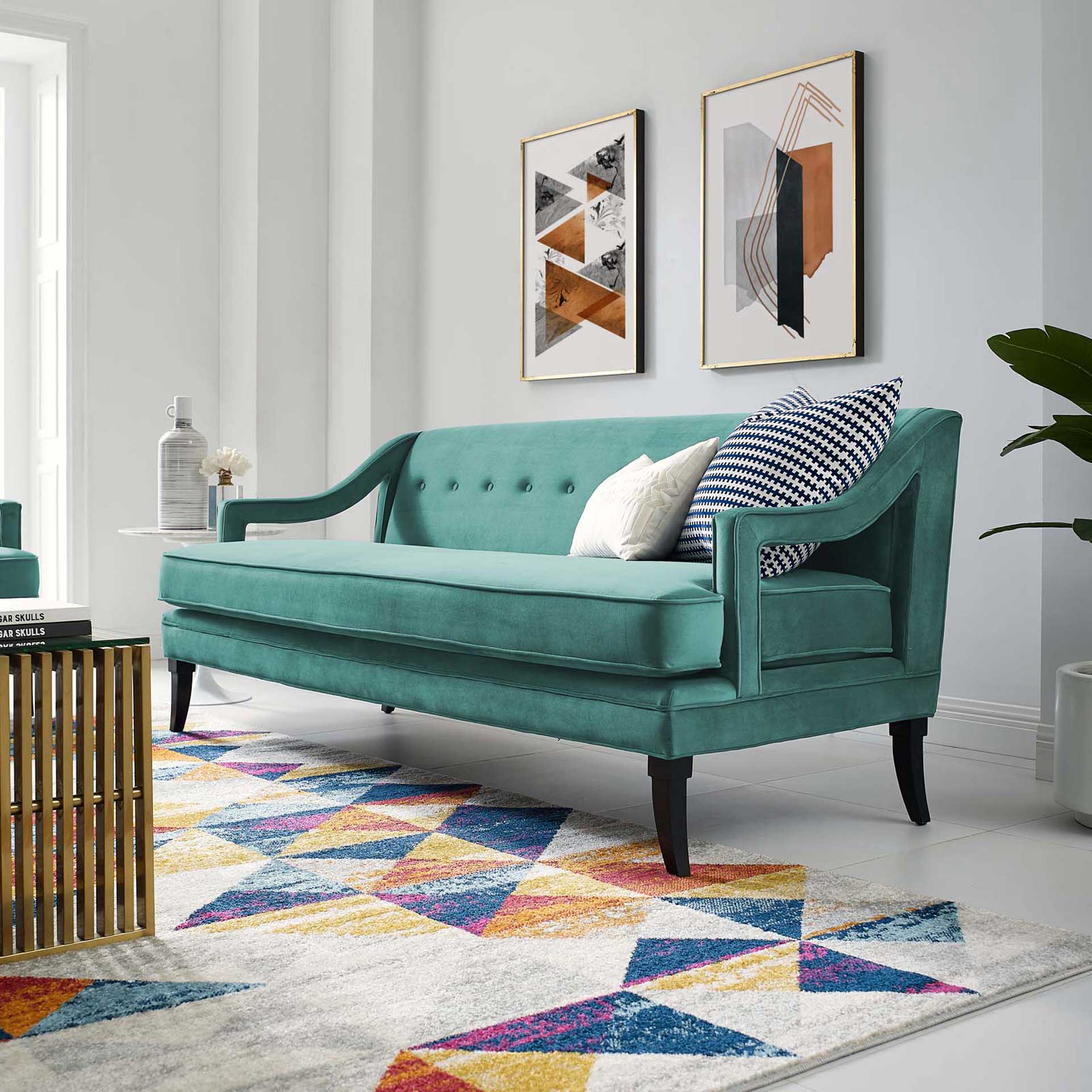 Cassandra Upholstered Velvet Sofa Teal - Image 7