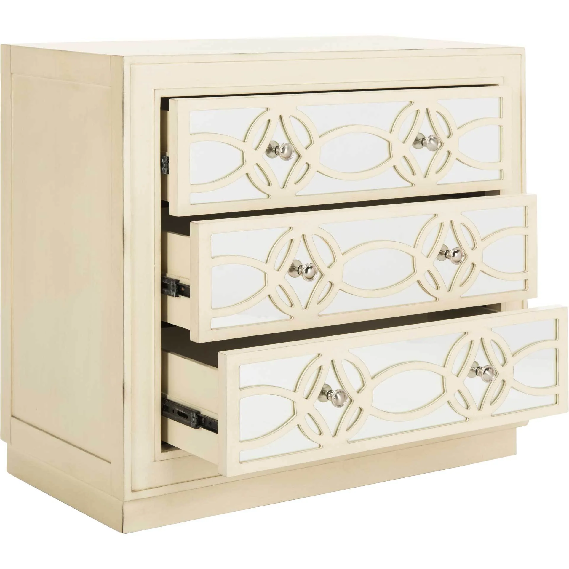 Cayden 3 Drawer Chest Antique Beige/Nickel/Mirror - Image 2