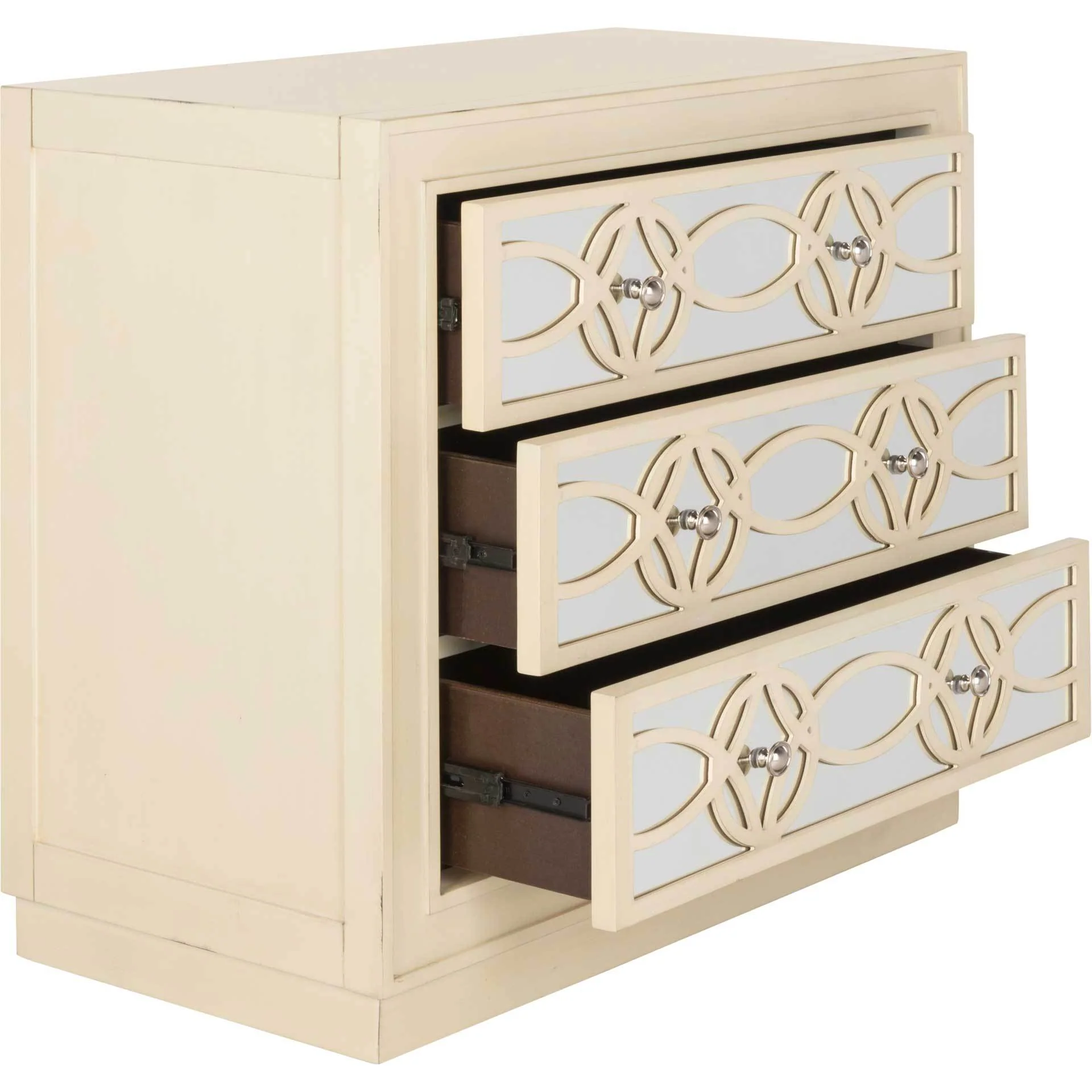 Cayden 3 Drawer Chest Antique Beige/Nickel/Mirror - Image 3