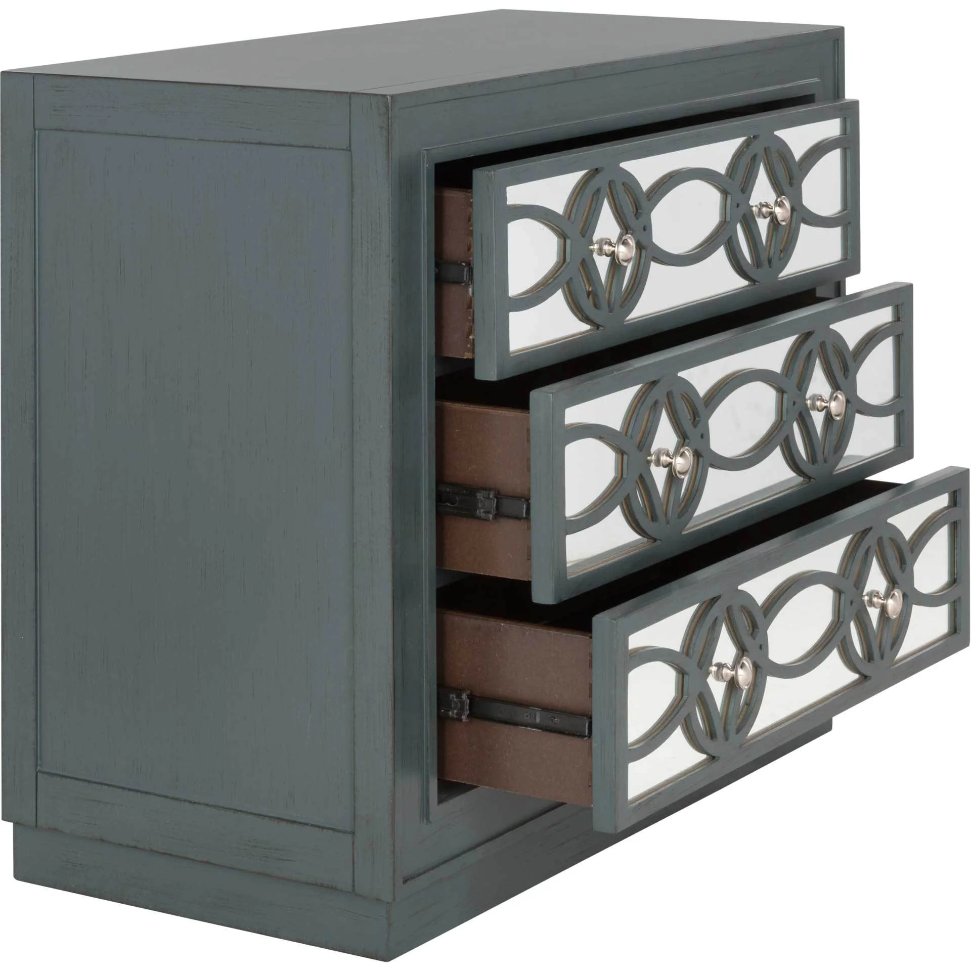 Cayden 3 Drawer Chest Steel Teal/Nickel/Mirror - Image 2