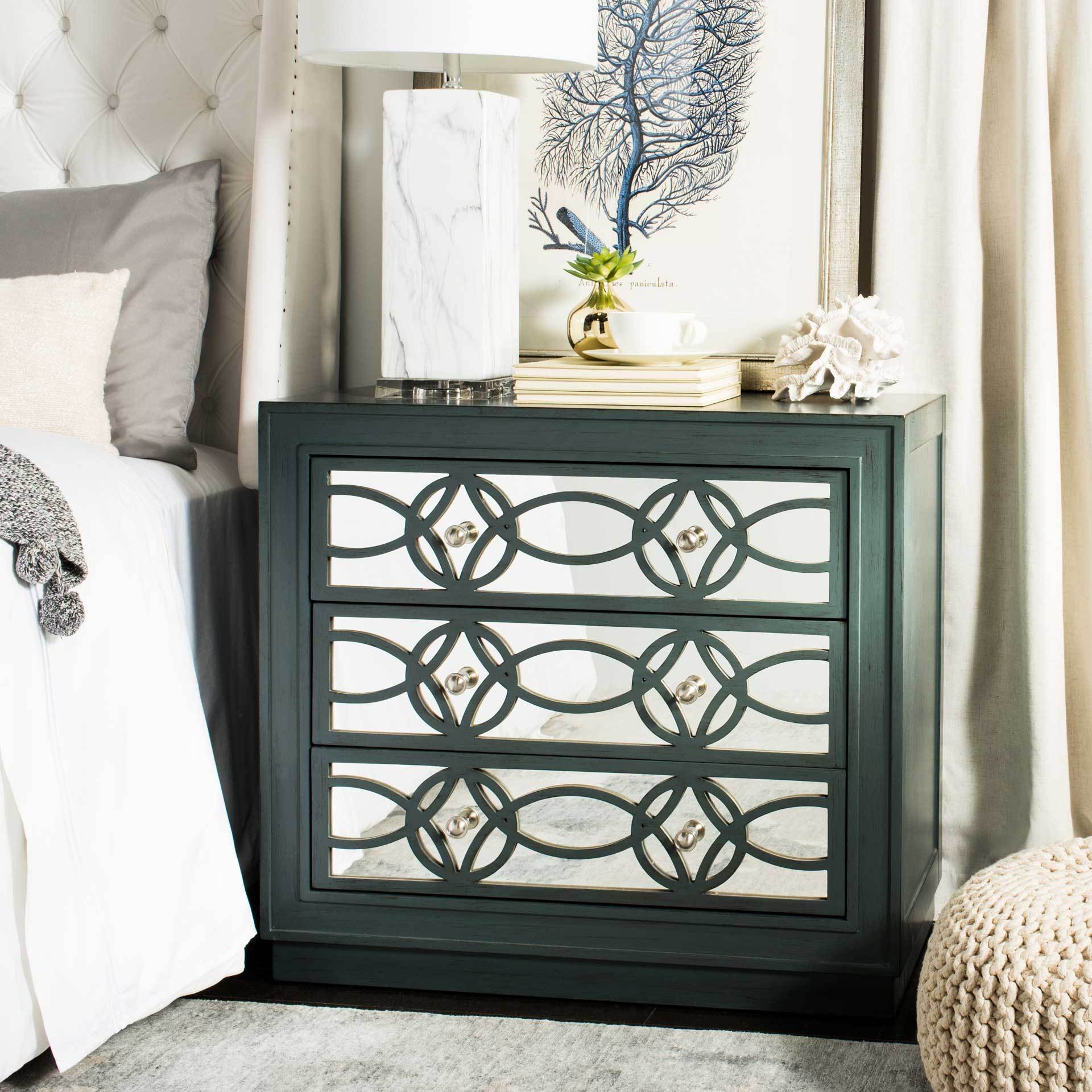 Cayden 3 Drawer Chest Steel Teal/Nickel/Mirror - Image 4