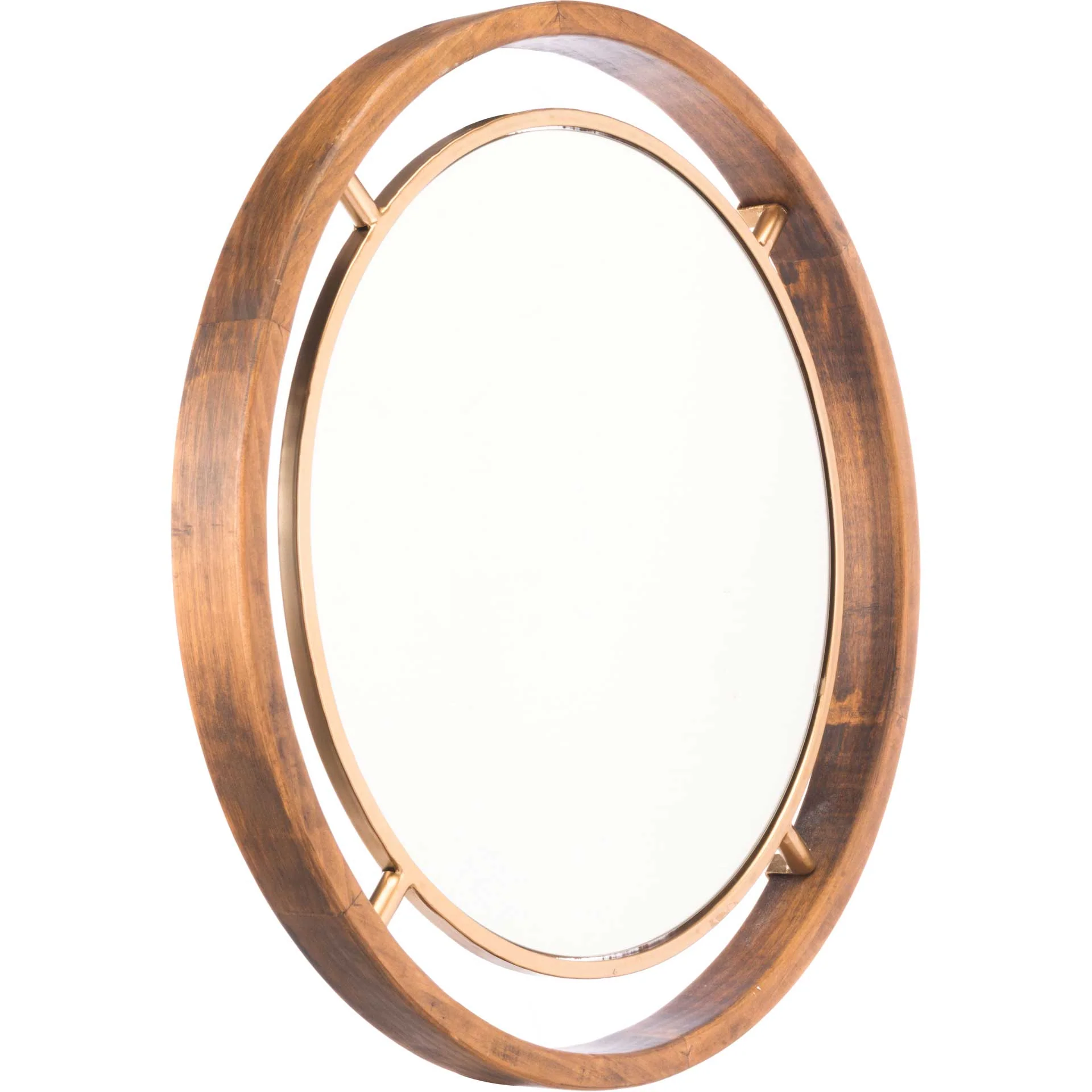 Central Round Wood Mirror Gold - Image 2