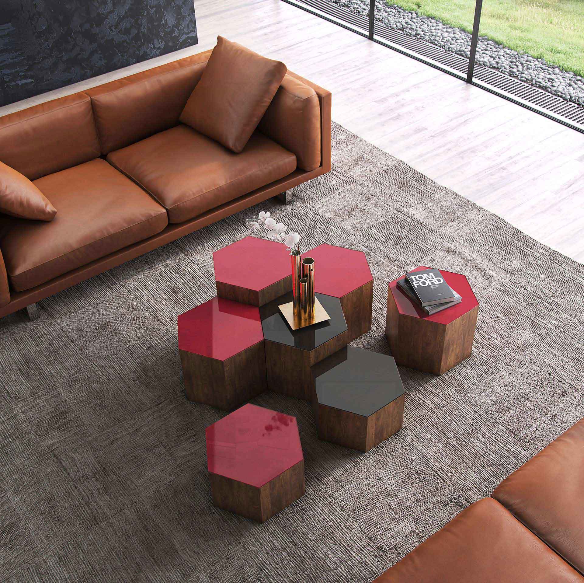 Centre Occasional Table Black Glass/Walnut - Image 7
