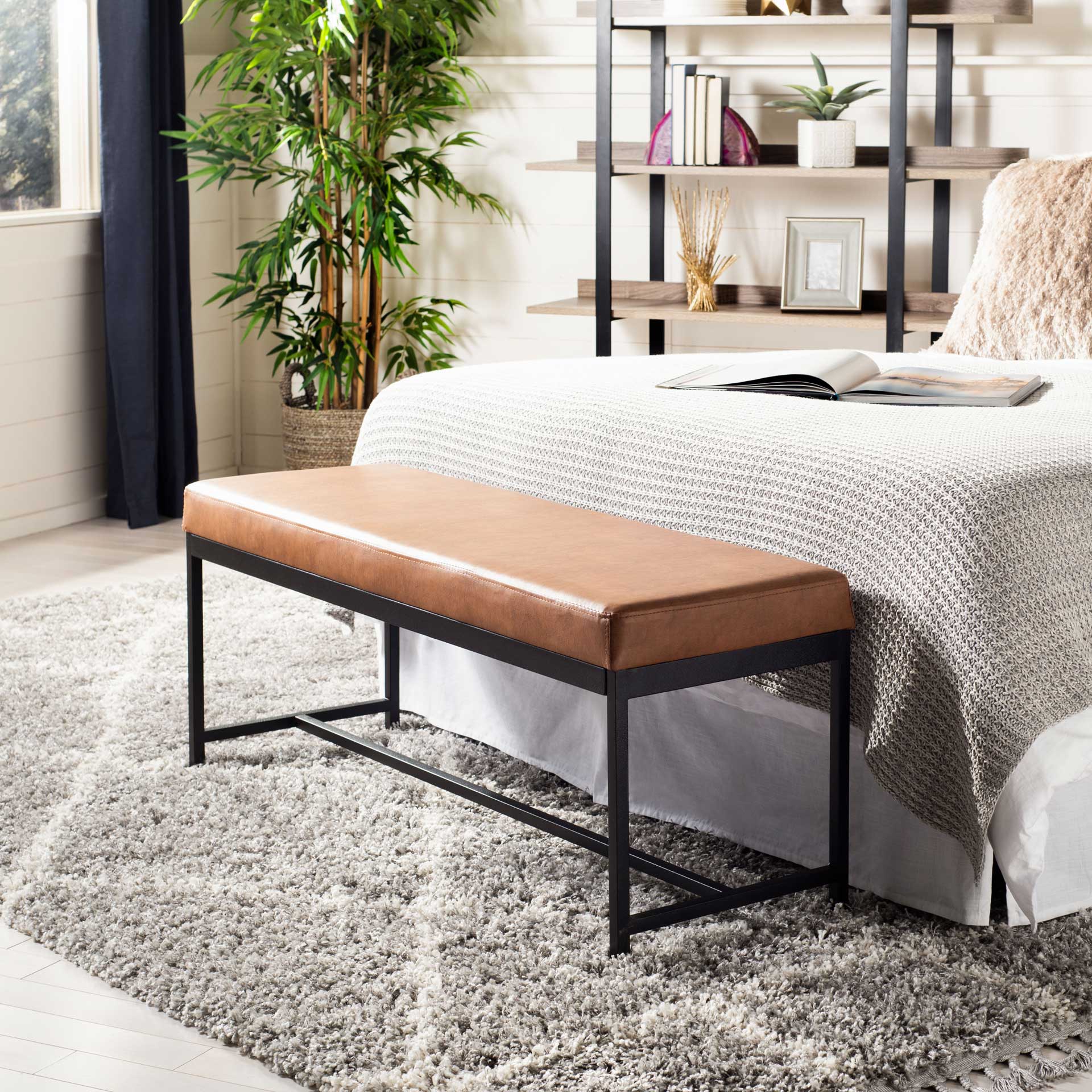Chamonix Faux Leather Bench Brown - Image 6