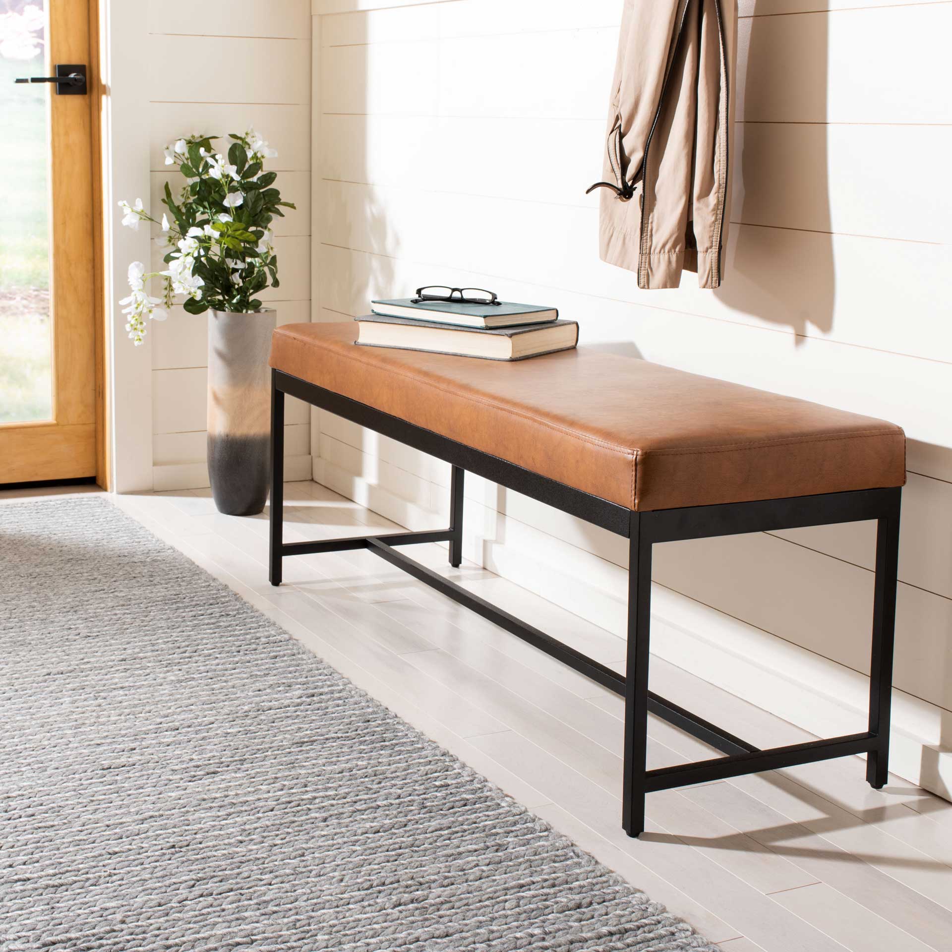 Chamonix Faux Leather Bench Brown - Image 7