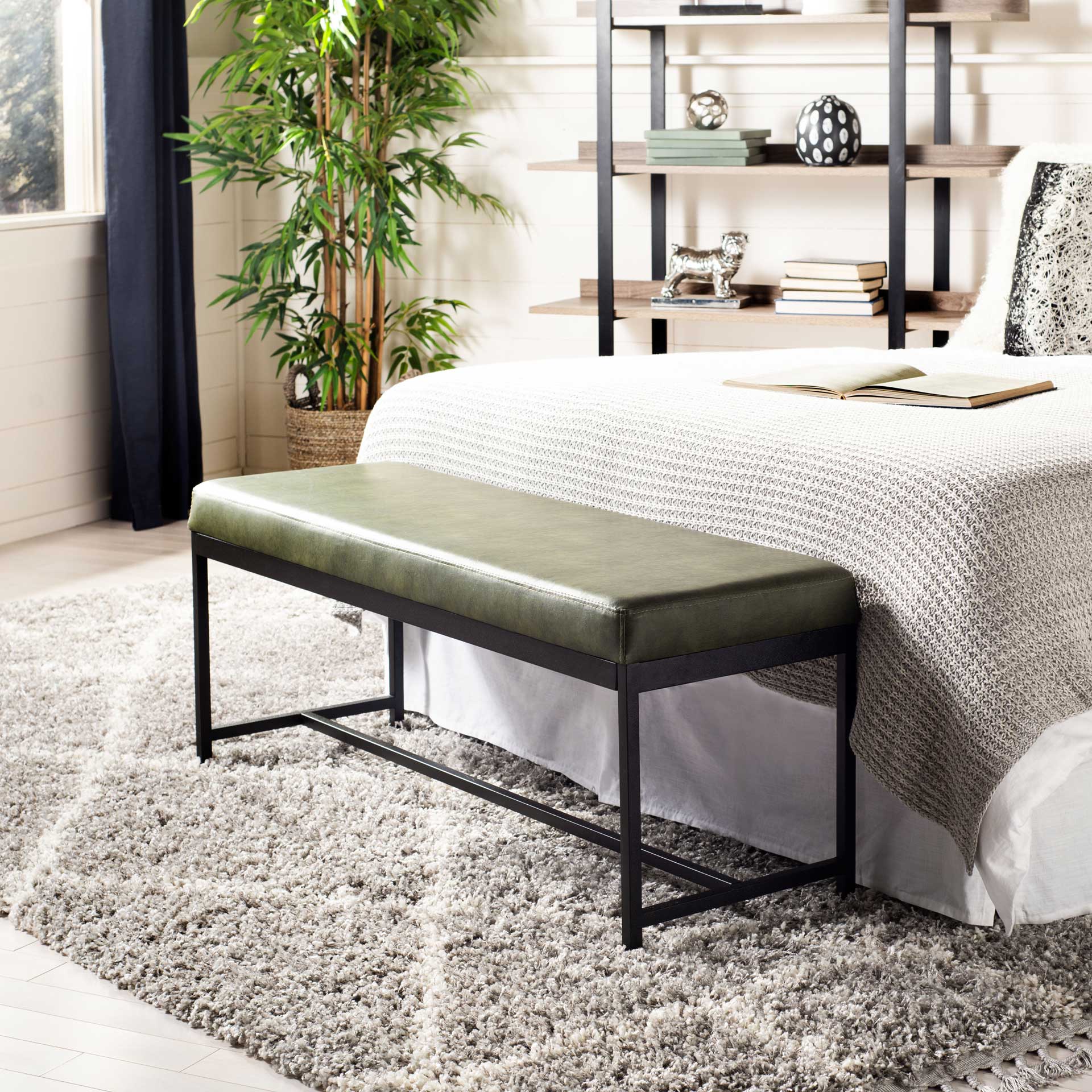 Chamonix Faux Leather Bench Dark Green - Image 6