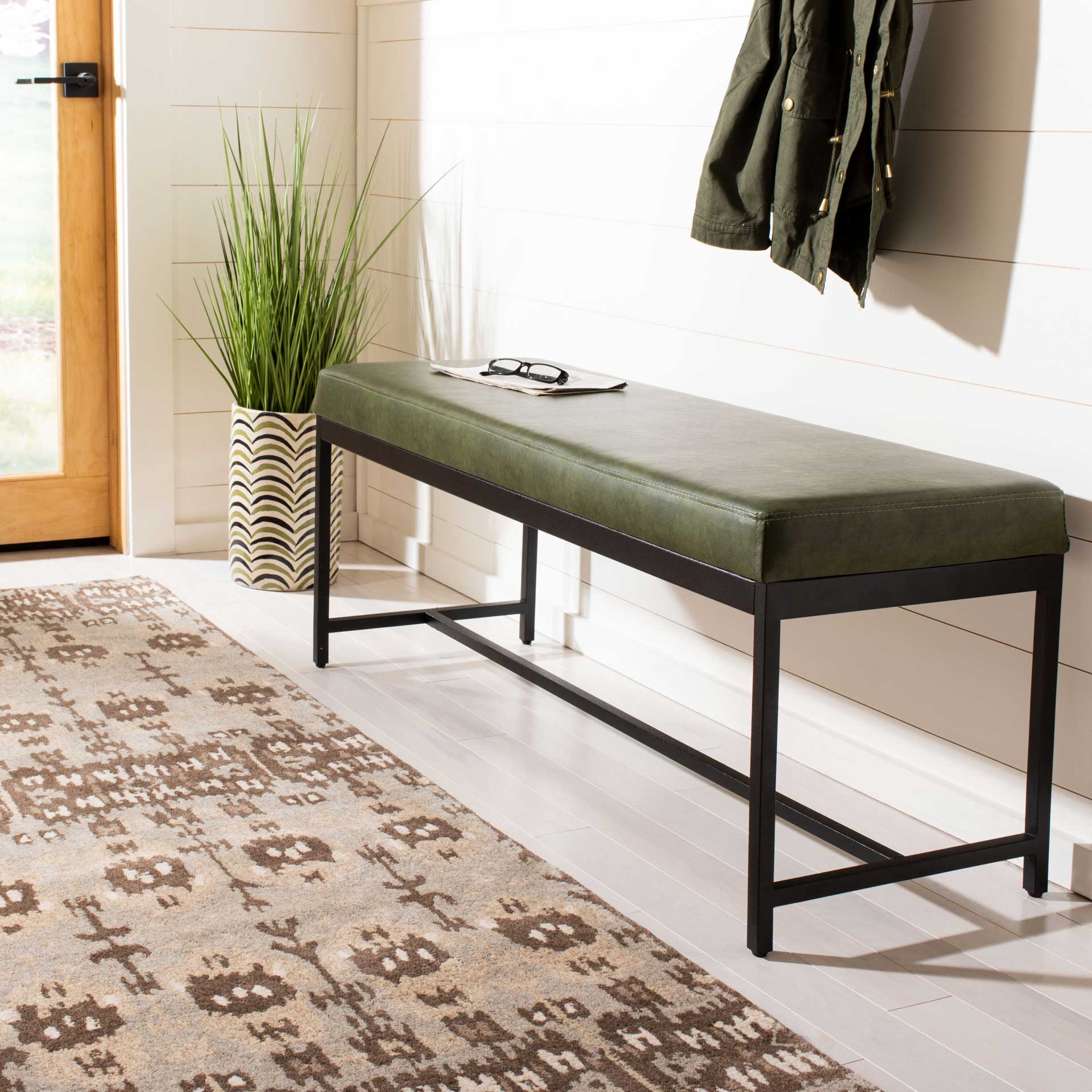 Chamonix Faux Leather Bench Dark Green - Image 7