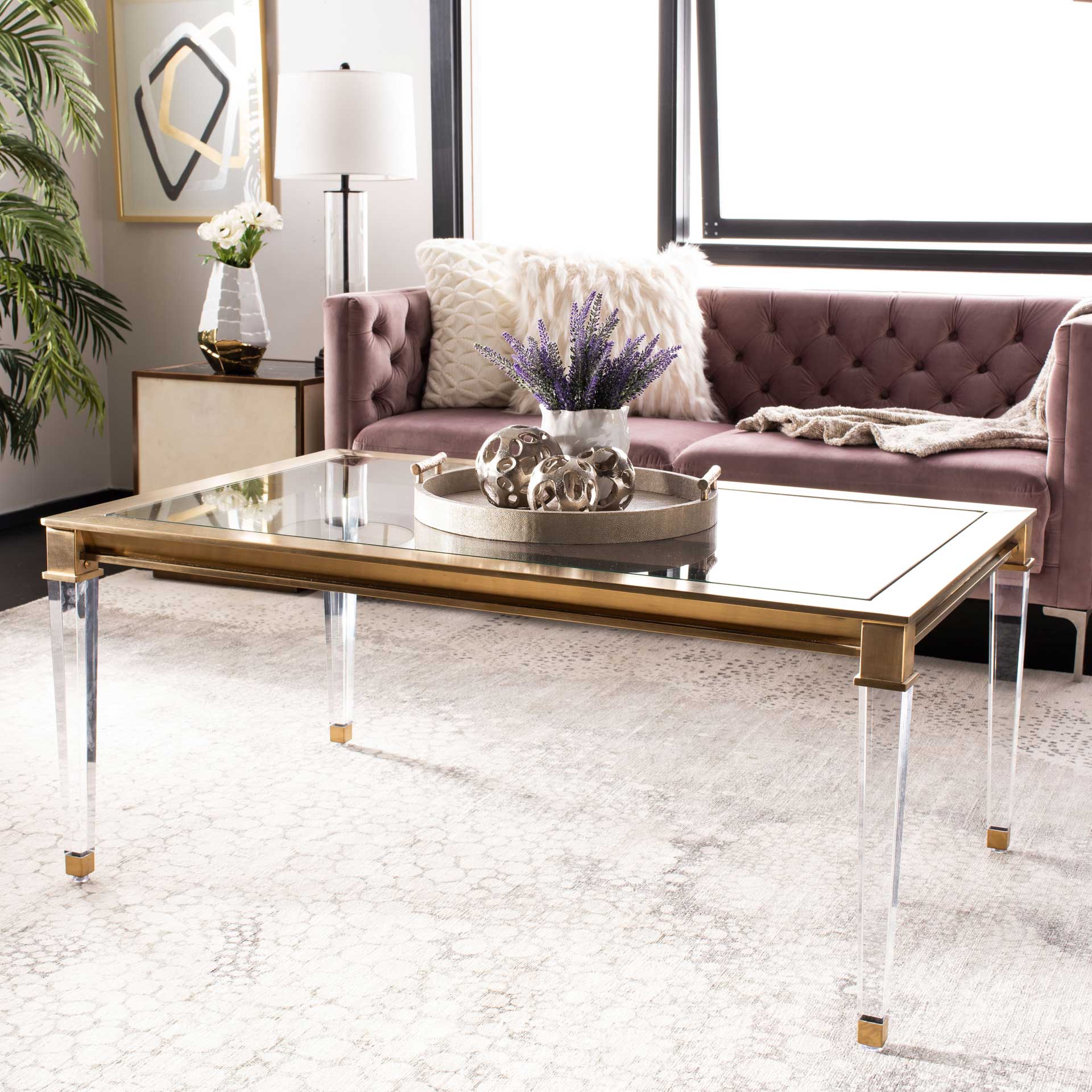 Channing Acrylic Coffee Table Brass - Image 9