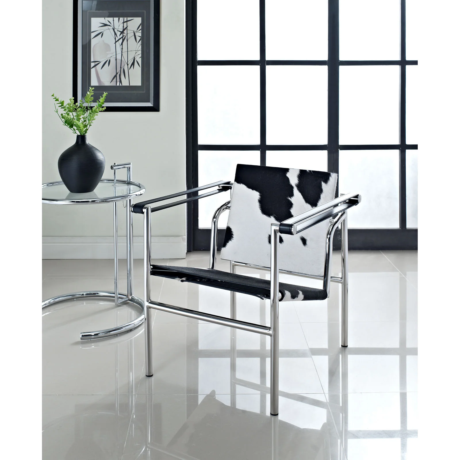 Chant Pony Hide Lounge Chair Black And White - Image 4