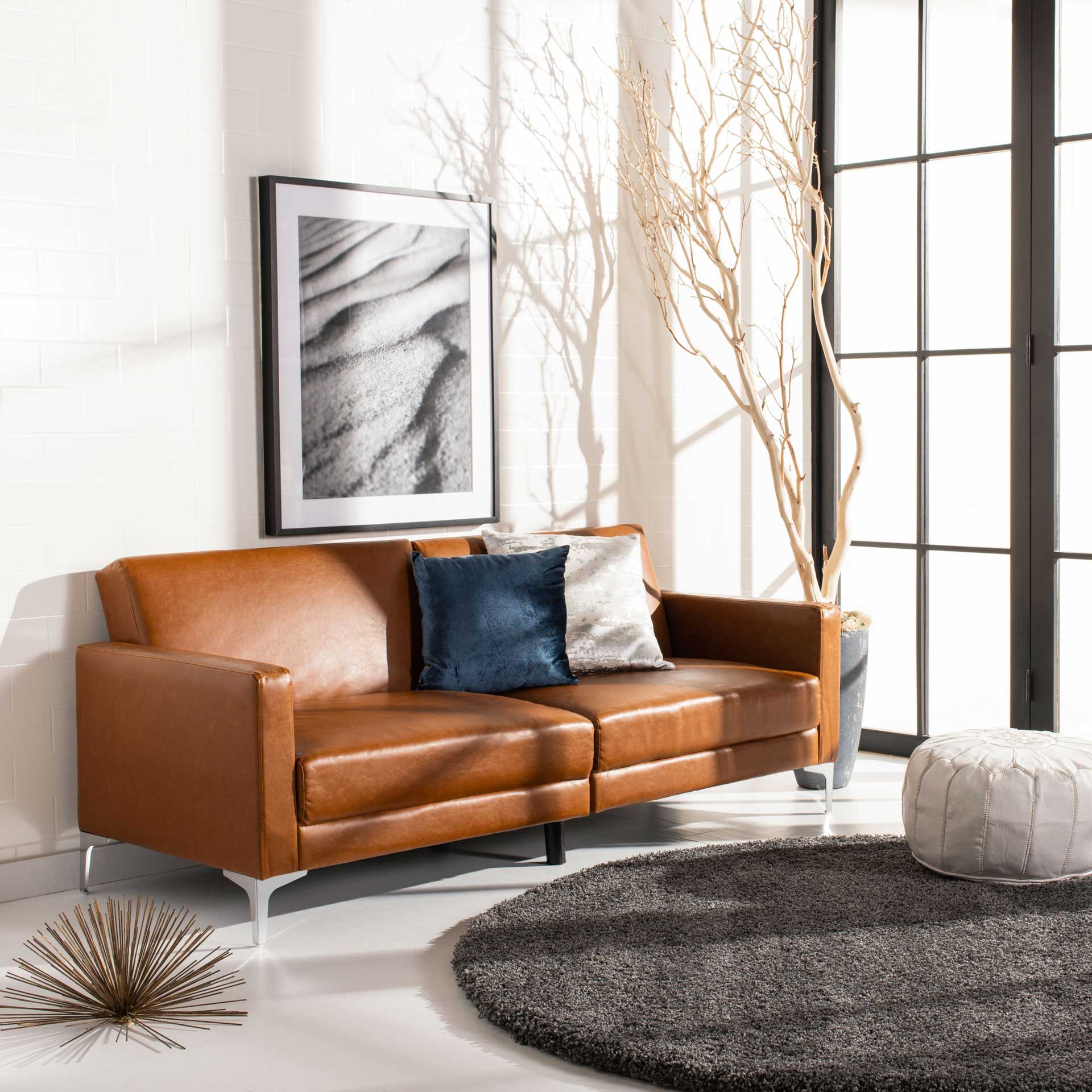 Charbel Foldable Futon Bed Cognac/Chrome - Image 8