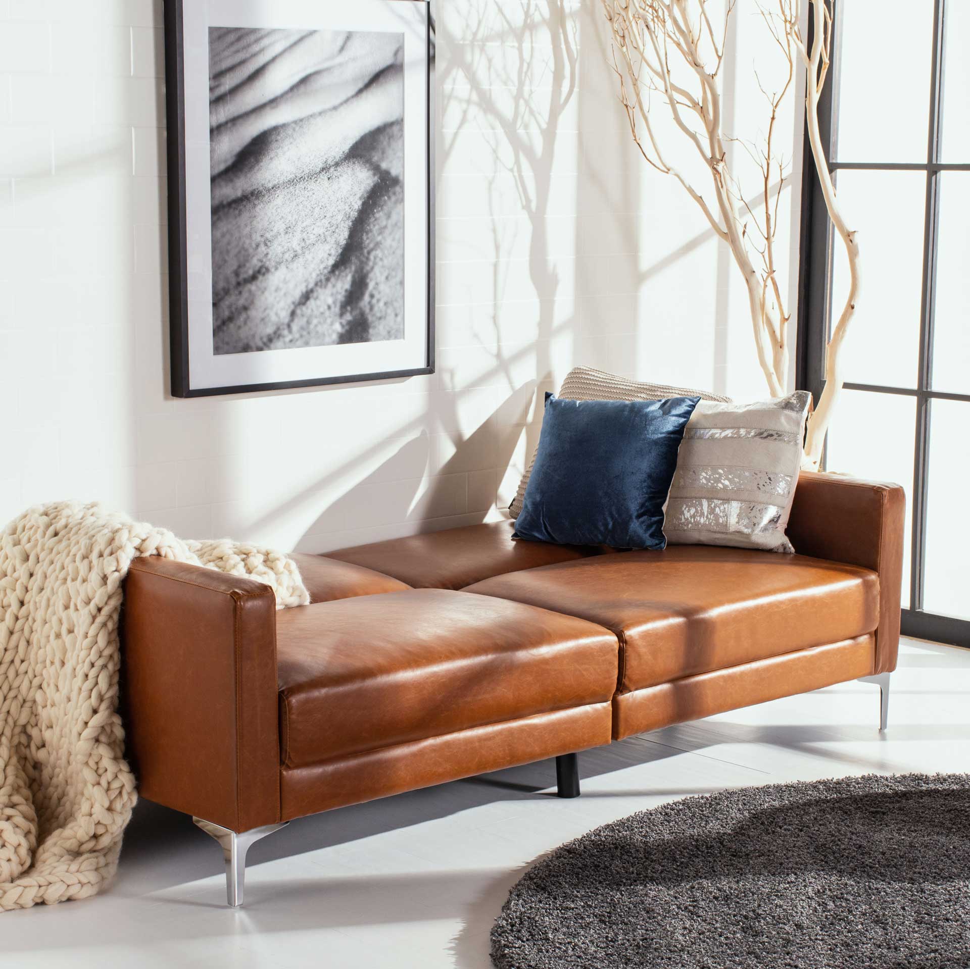 Charbel Foldable Futon Bed Cognac/Chrome - Image 9