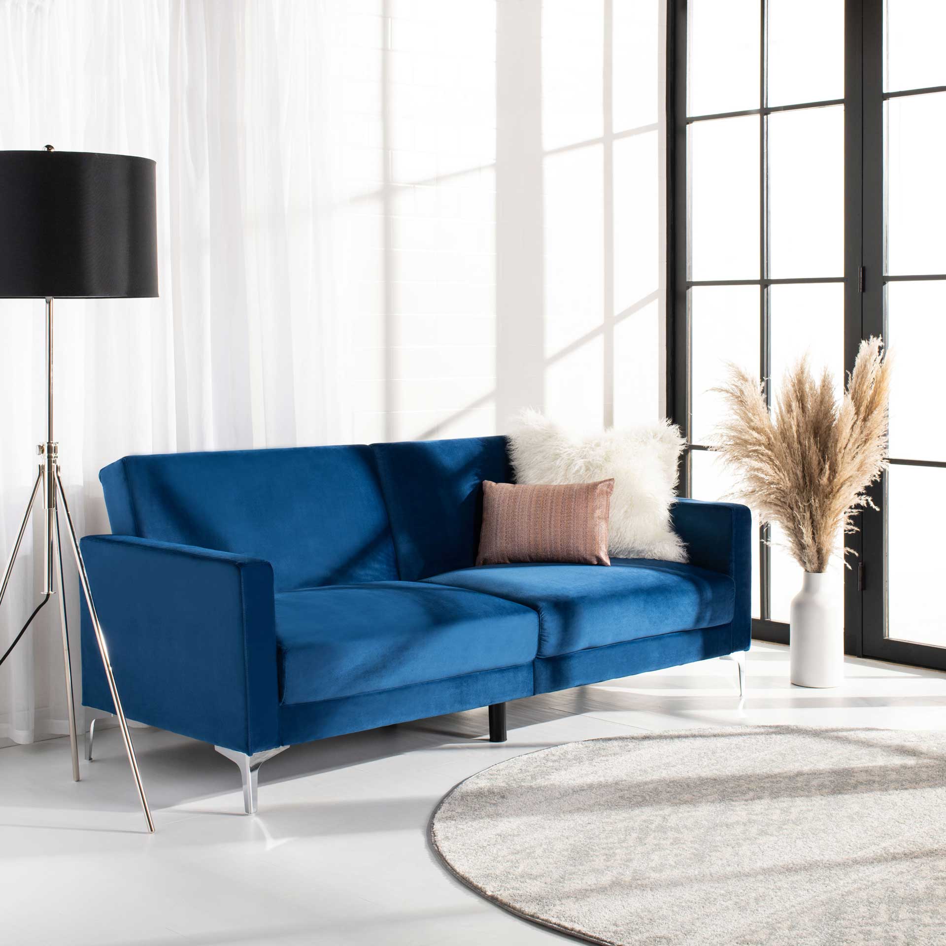 Charbel Foldable Futon Bed Navy Velvet - Image 8