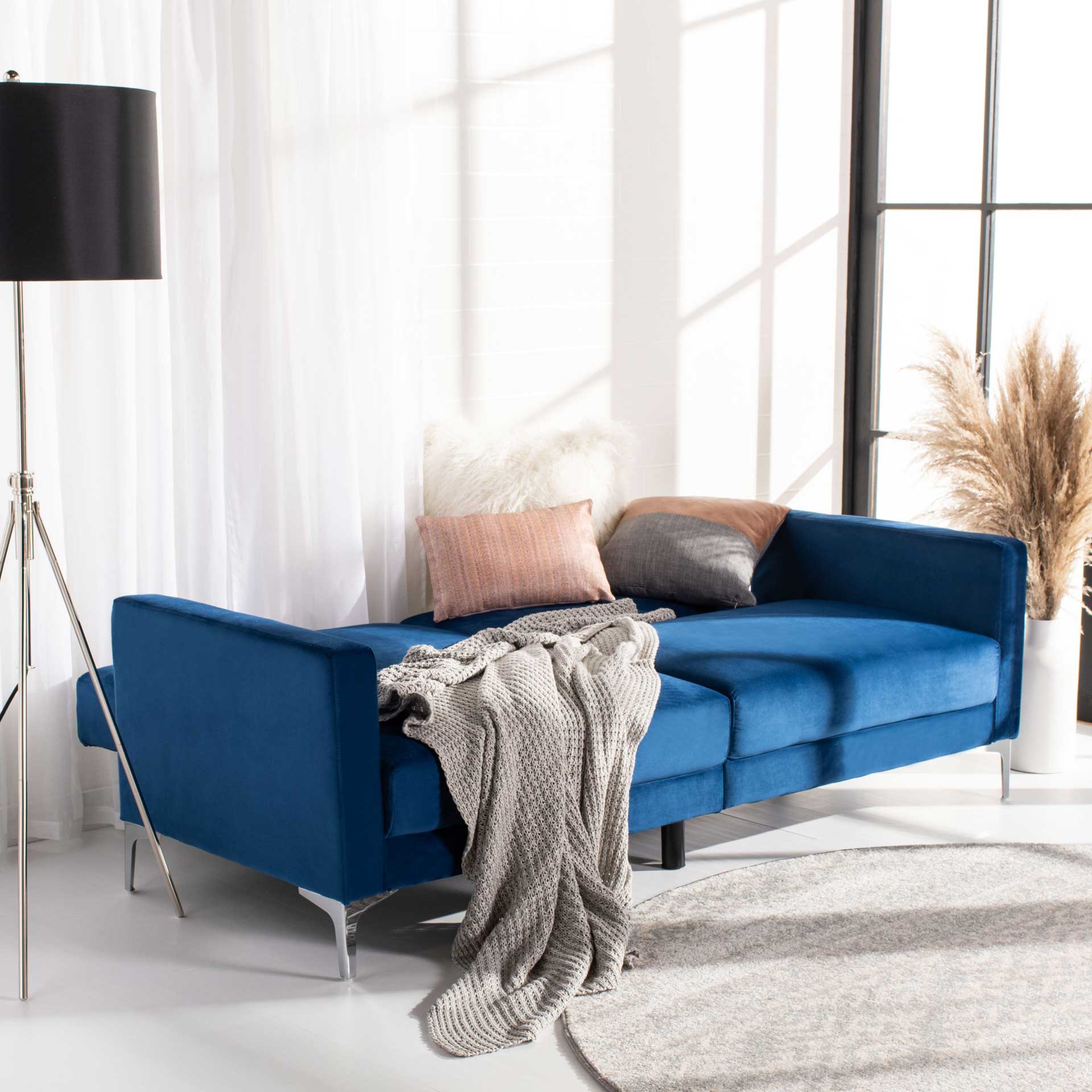 Charbel Foldable Futon Bed Navy Velvet - Image 9