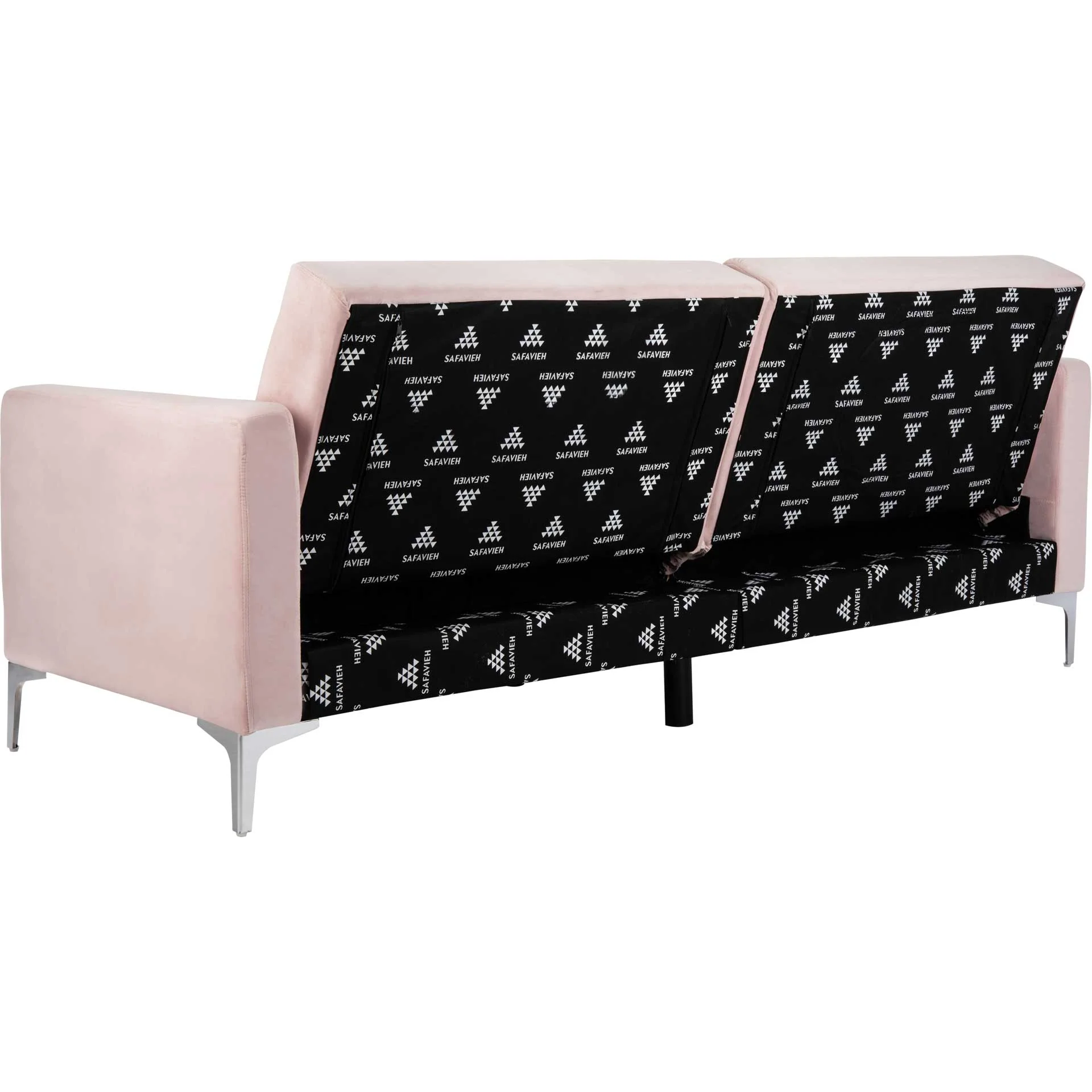 Charbel Foldable Futon Bed Pink Velvet - Image 5