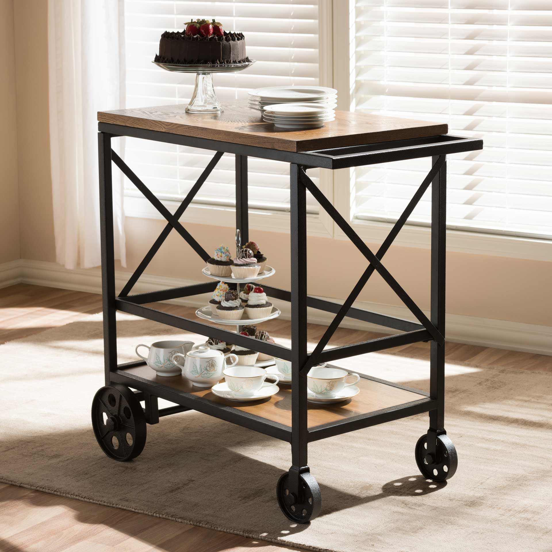 Charlie Mobile Serving Cart Oak/Black - Image 8