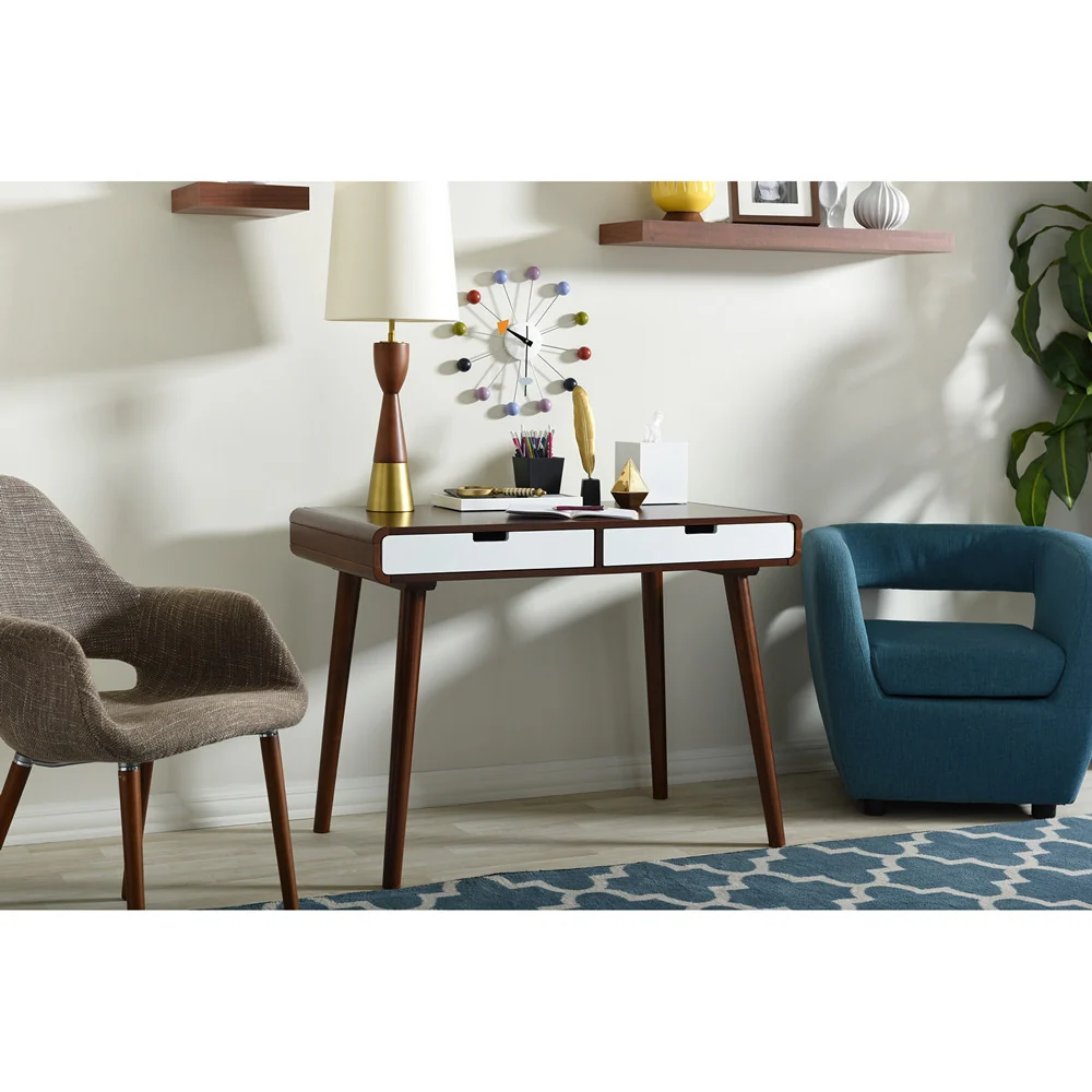 Chelsea Office Desk White/Walnut - Image 4
