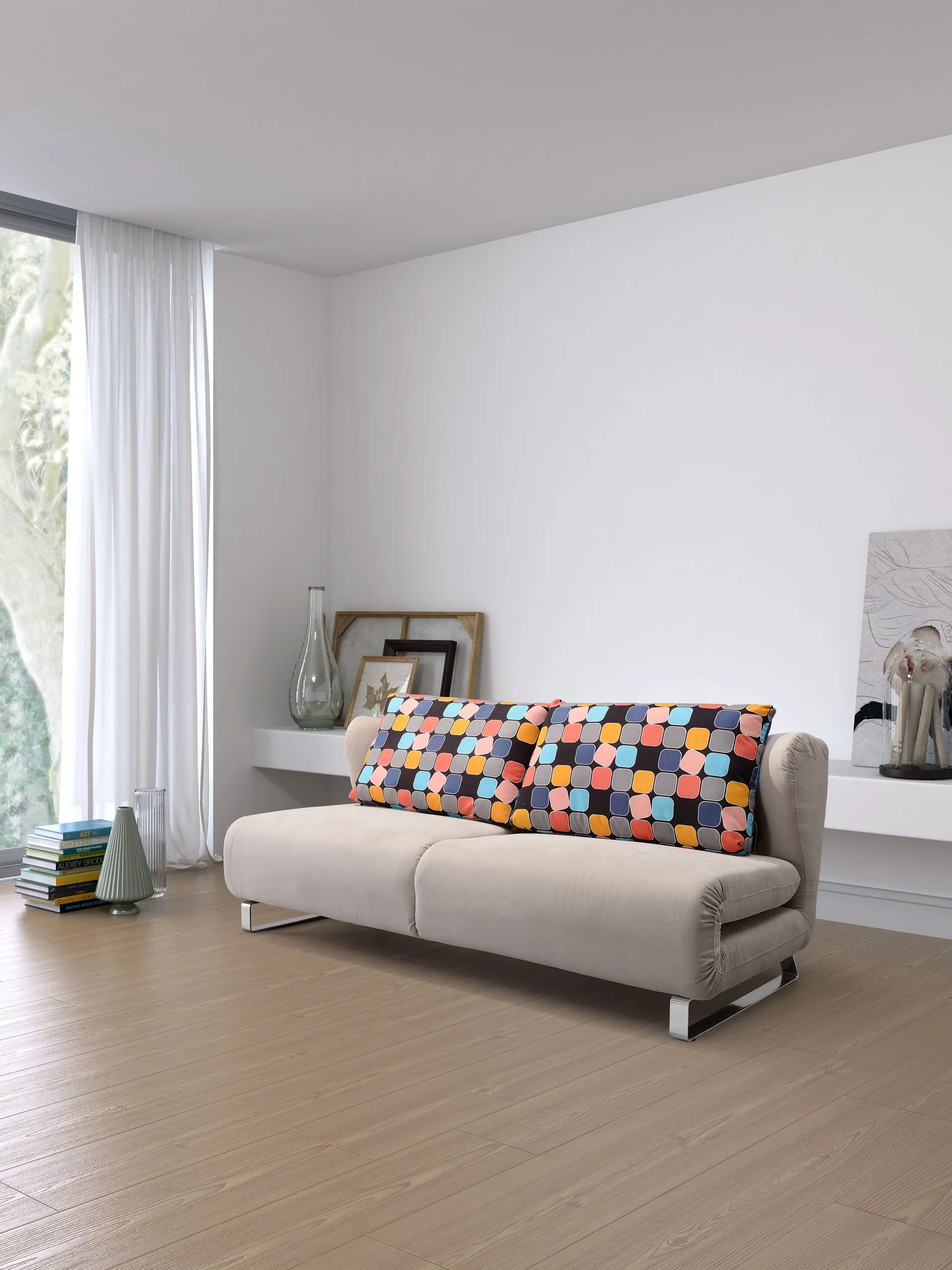 Chester Sofa Sleeper Cement Body & Color Block Back Cushion - Image 5