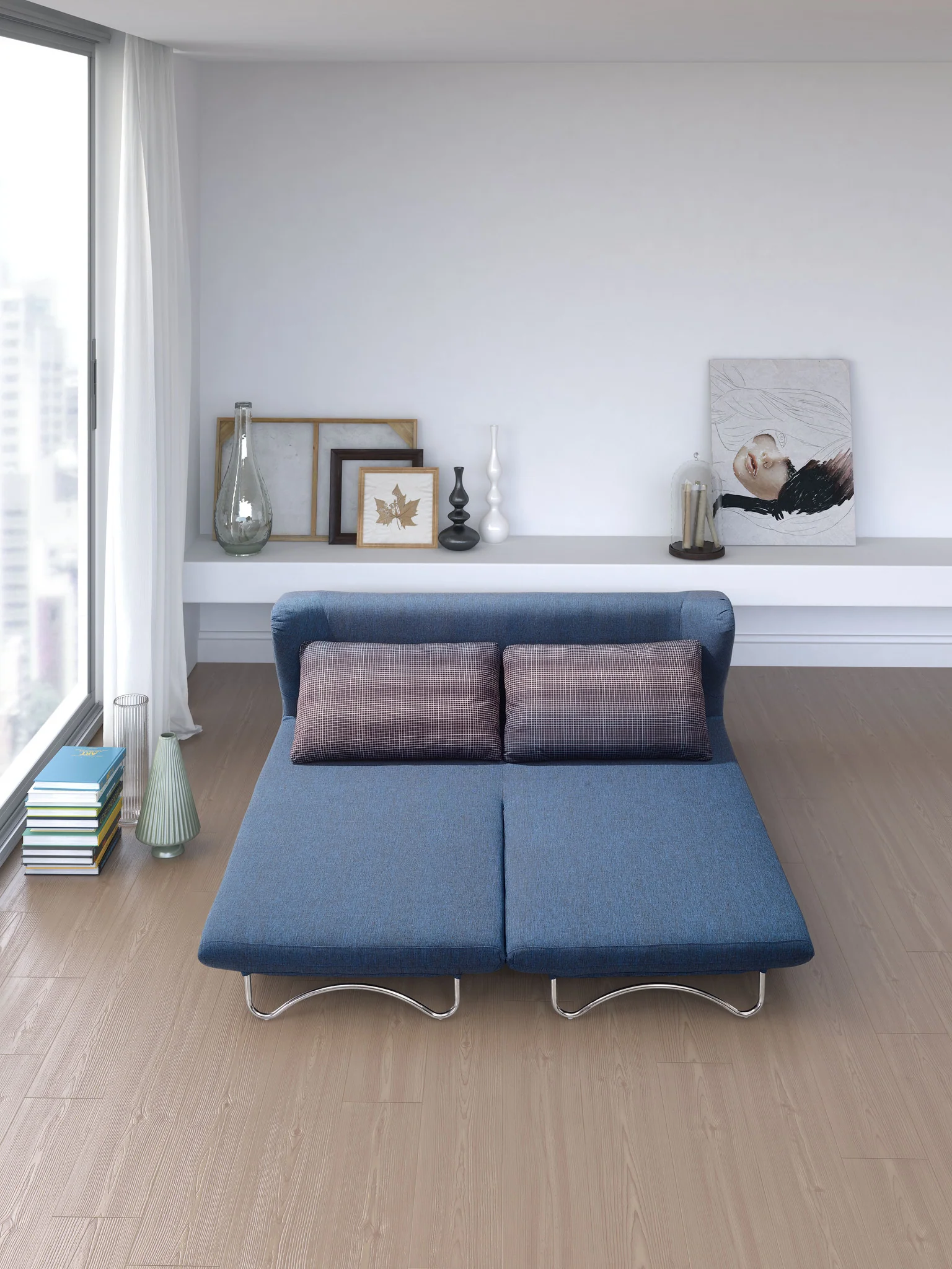 Chester Sofa Sleeper Cowboy Blue Body & Shadow Grid Cushion - Image 5