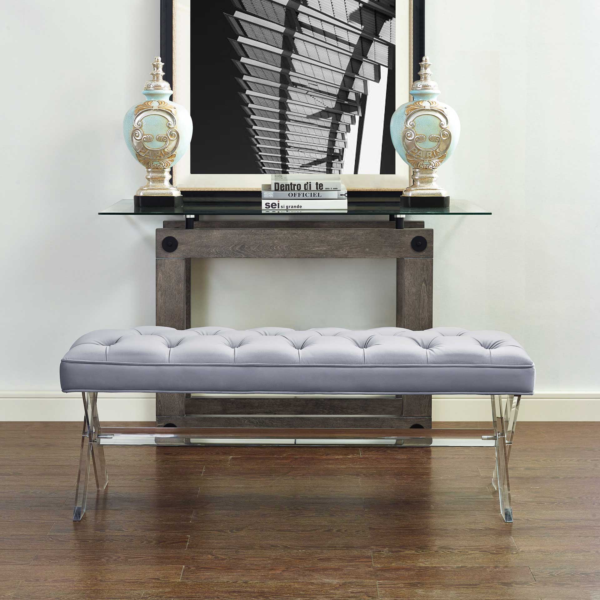 Clairton Lucite Bench Gray - Image 6