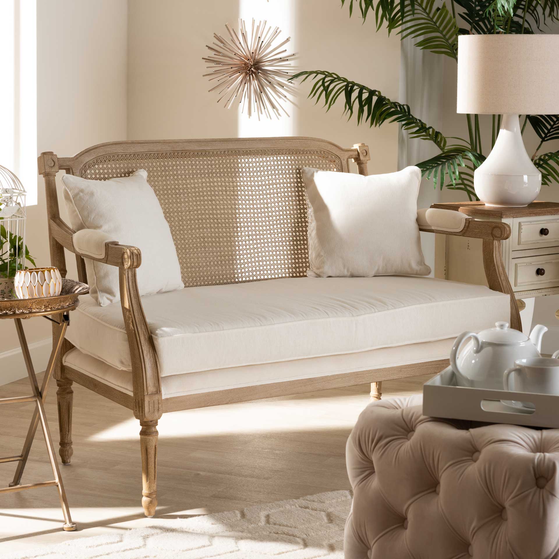 Clancy Fabric Upholstered Loveseat Ivory/Oak - Image 10
