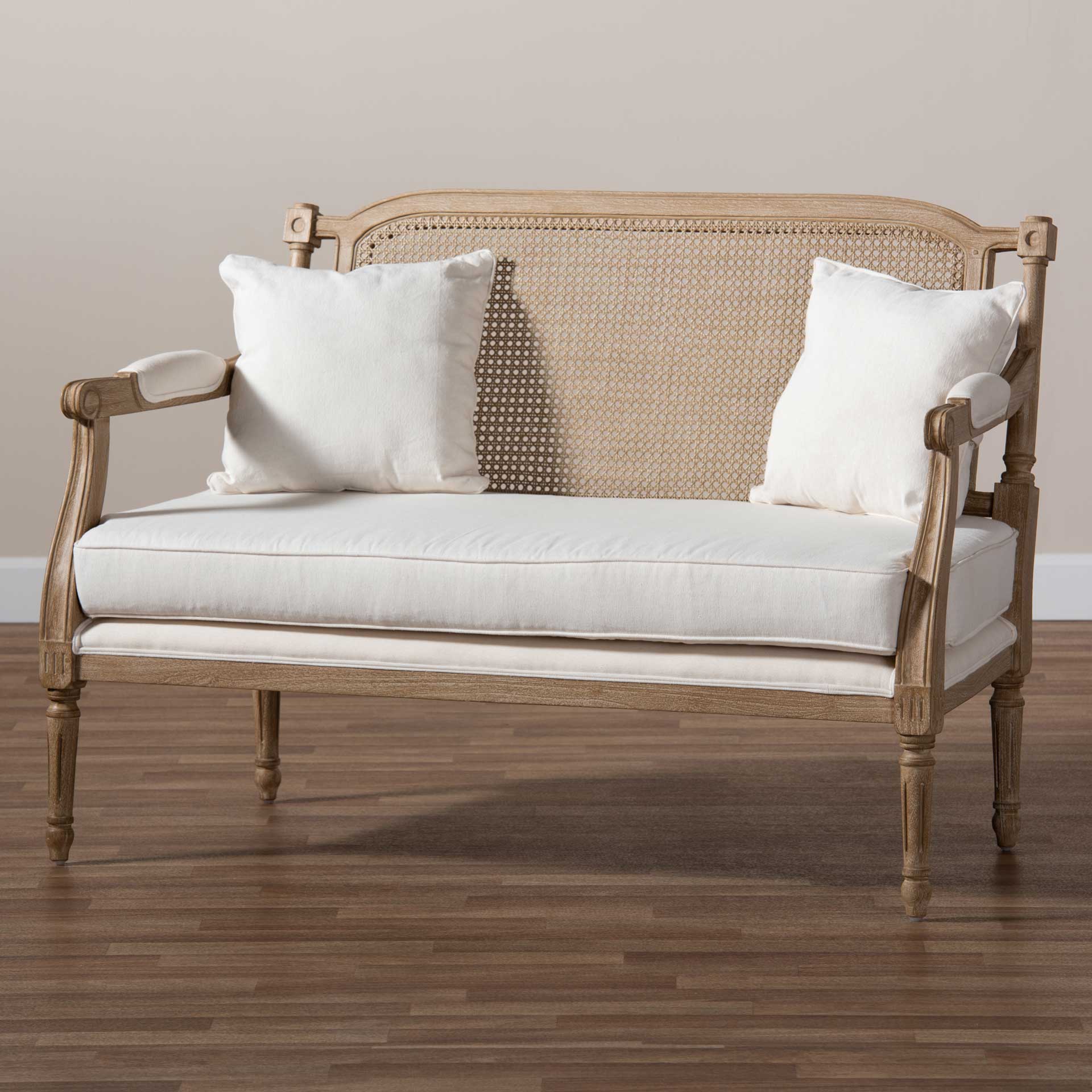 Clancy Fabric Upholstered Loveseat Ivory/Oak - Image 9