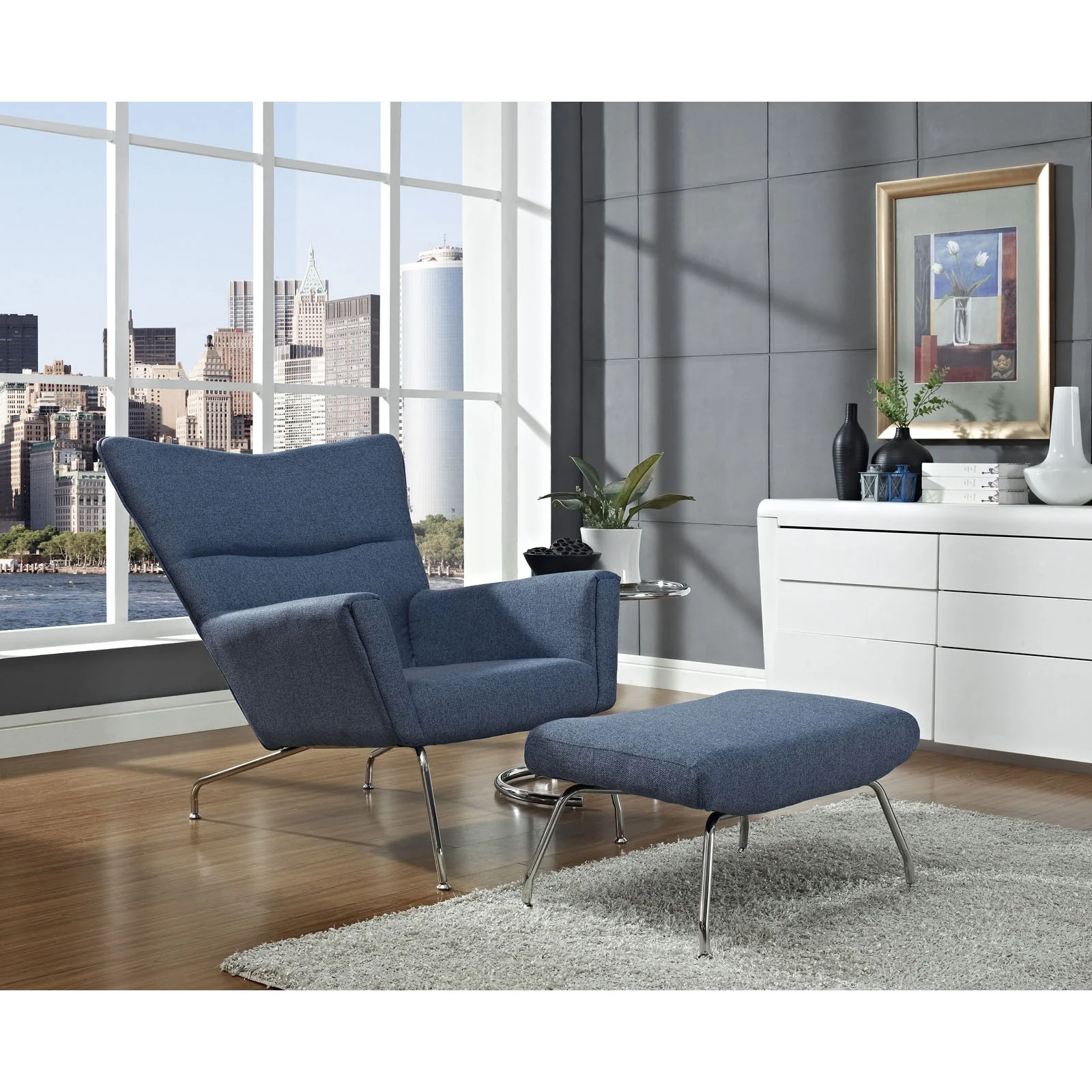 Clarell Lounge Chair Blue Tweed - Image 4