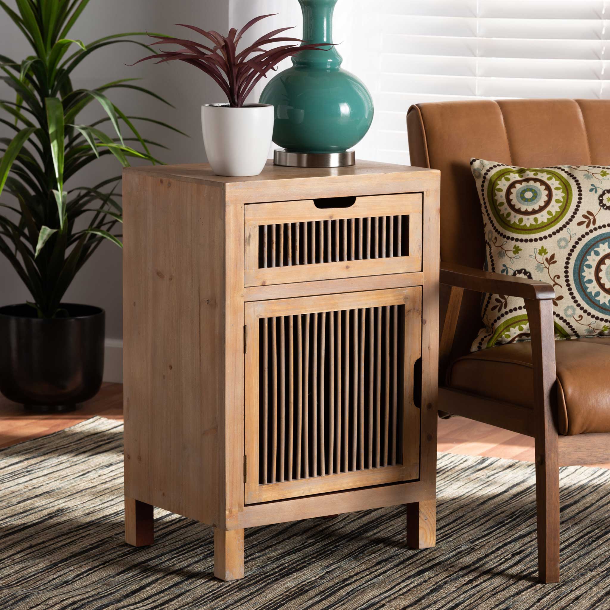Claudia 1-Door and 1-Drawer Spindle Nightstand Brown - Image 8