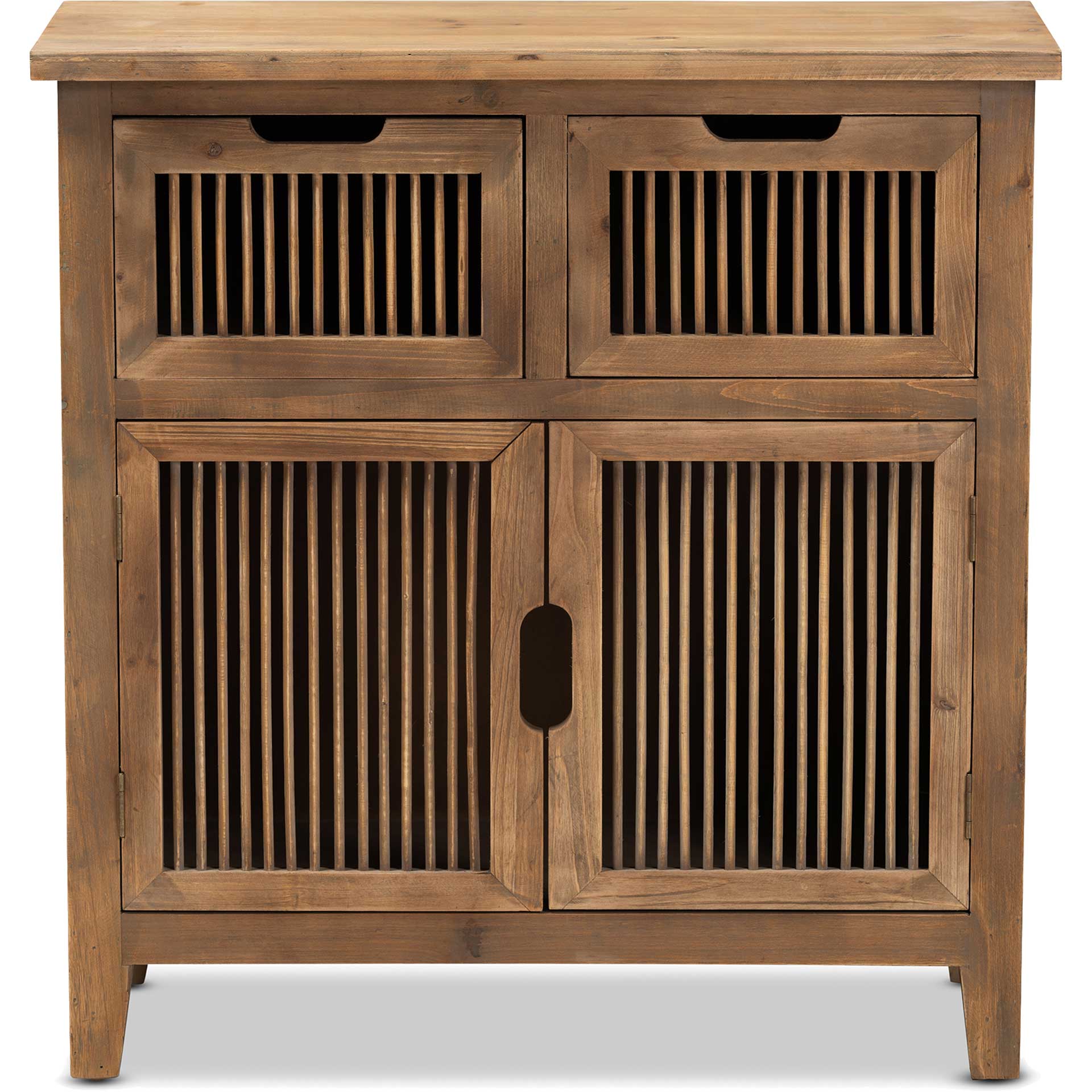 Claudia 2-Door and 2-Drawer Spindle Storage Cabinet Brown - Image 2