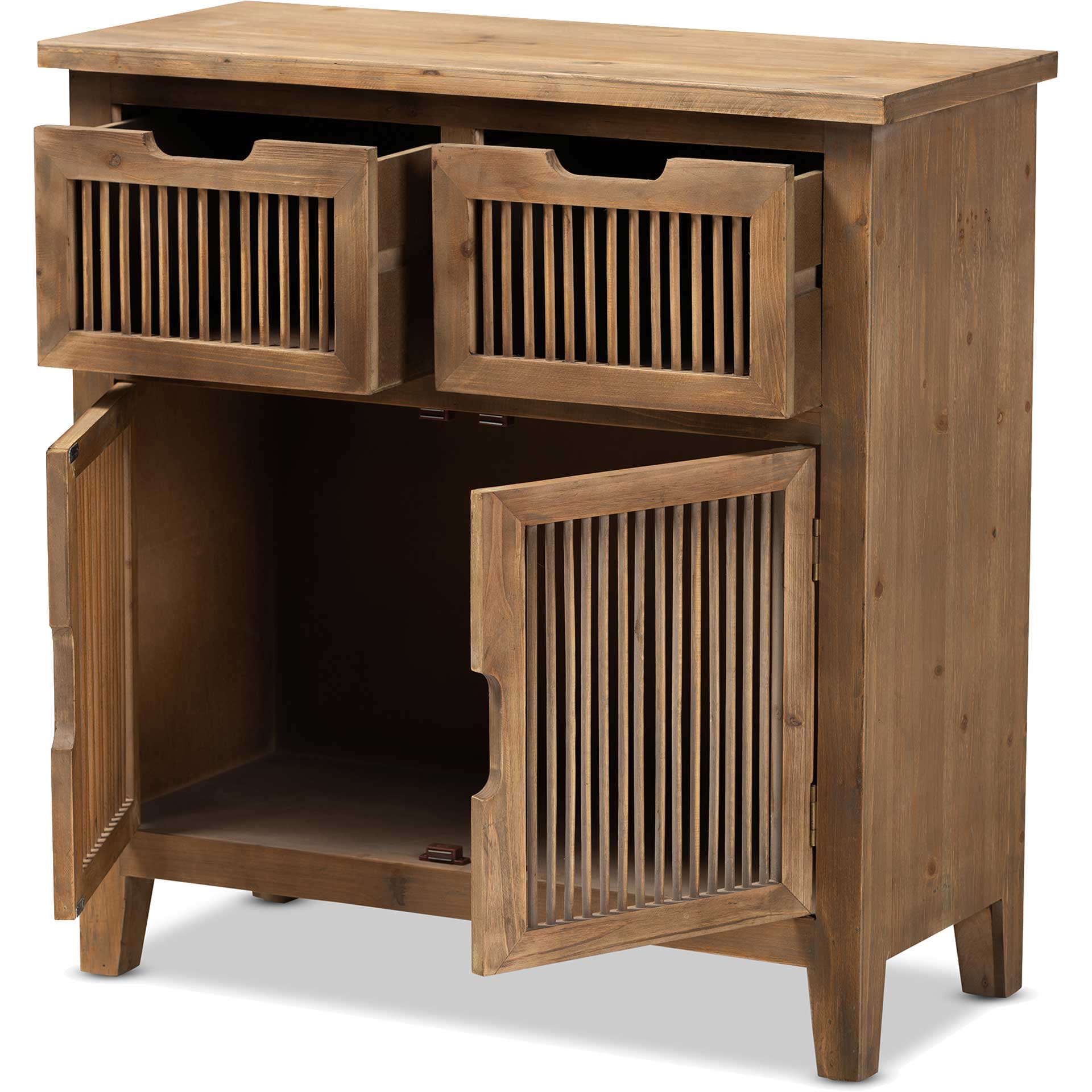 Claudia 2-Door and 2-Drawer Spindle Storage Cabinet Brown - Image 4