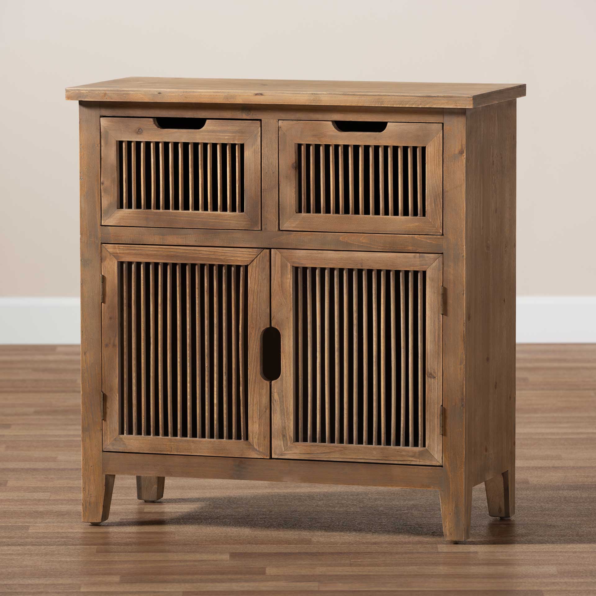 Claudia 2-Door and 2-Drawer Spindle Storage Cabinet Brown - Image 8