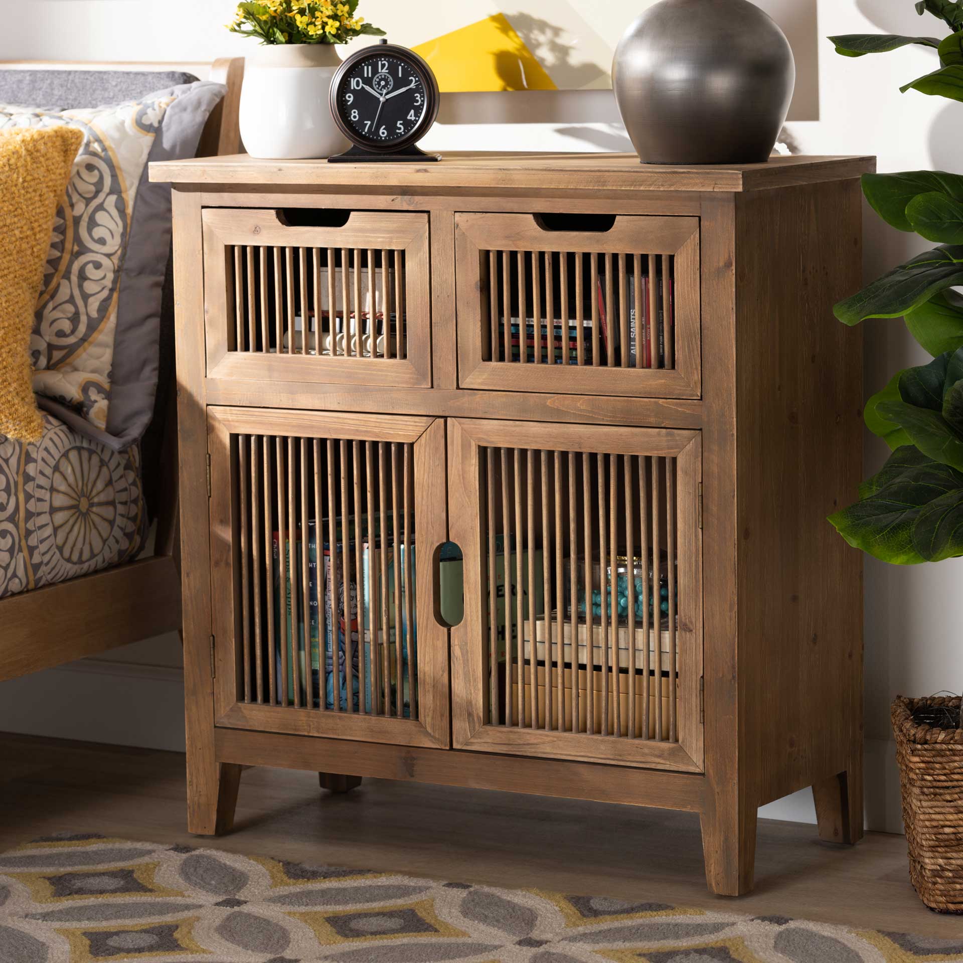 Claudia 2-Door and 2-Drawer Spindle Storage Cabinet Brown - Image 9