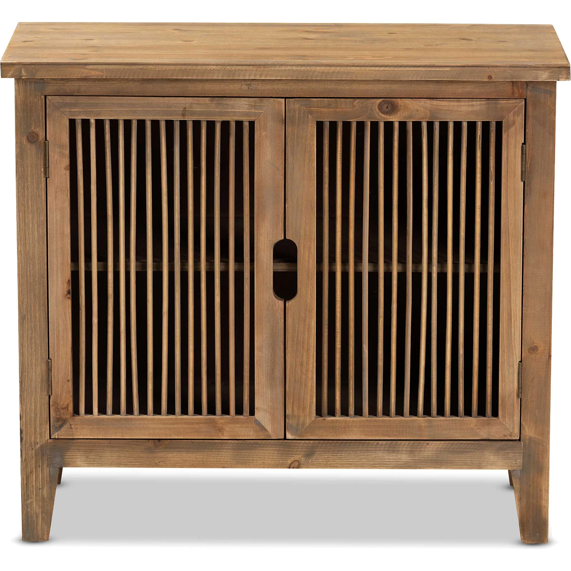 Claudia 2-Door Wood Spindle Storage Cabinet Brown - Image 2