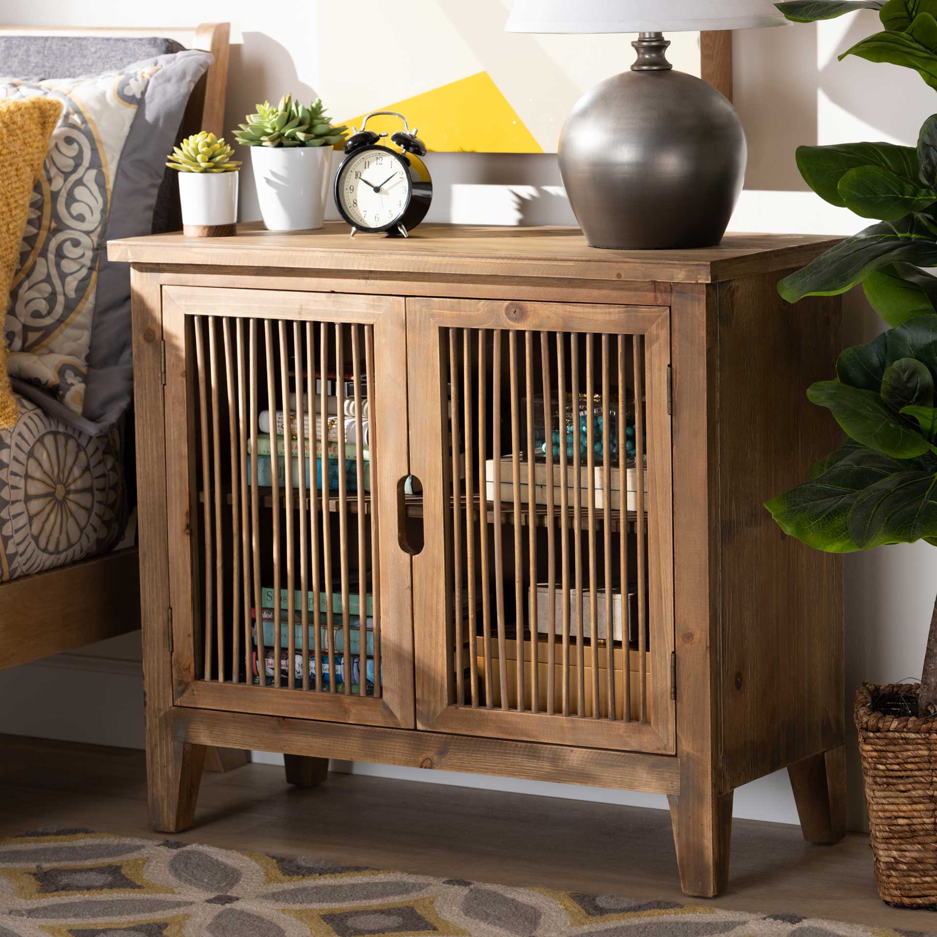 Claudia 2-Door Wood Spindle Storage Cabinet Brown - Image 9