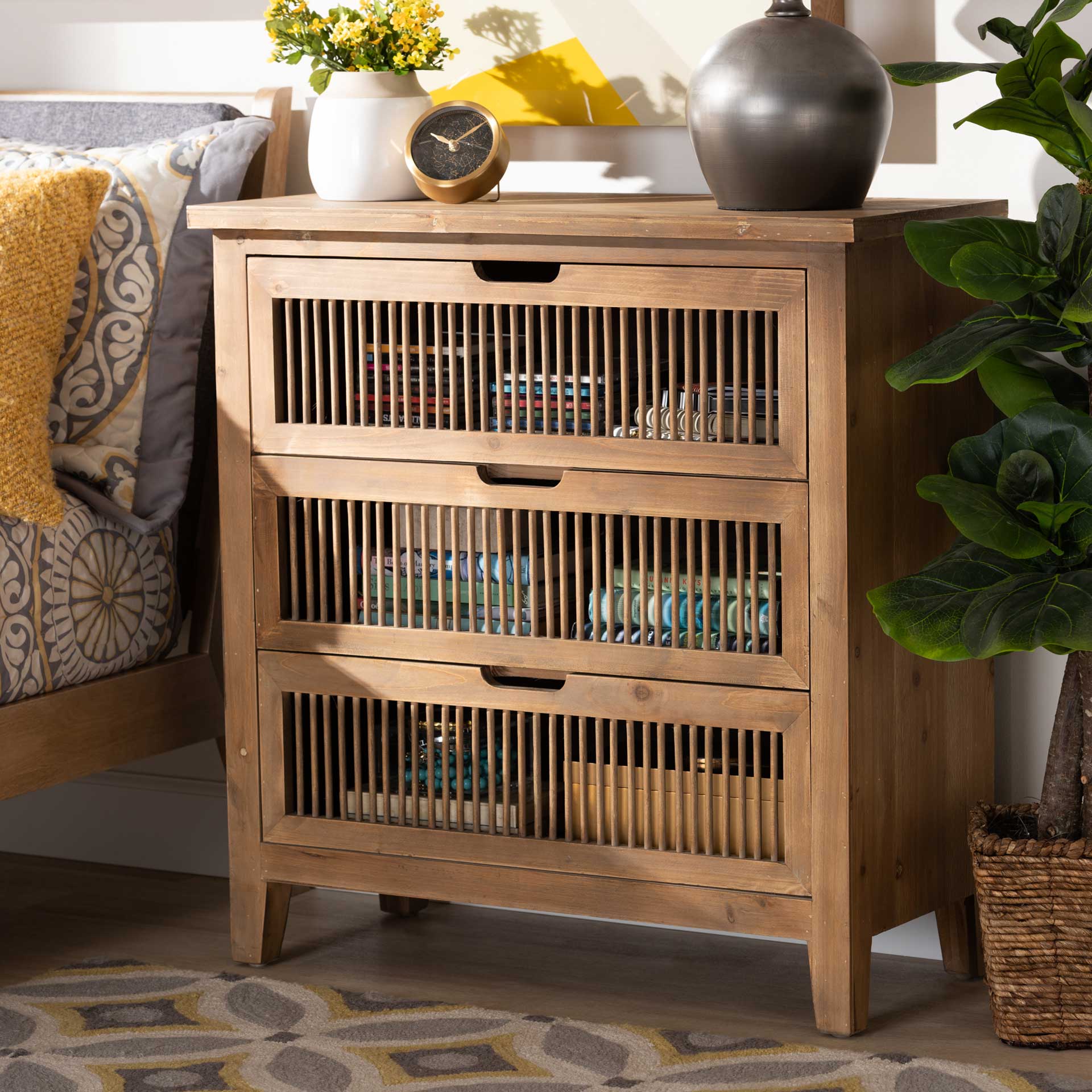 Claudia 3-Drawer Spindle Chest Brown - Image 9