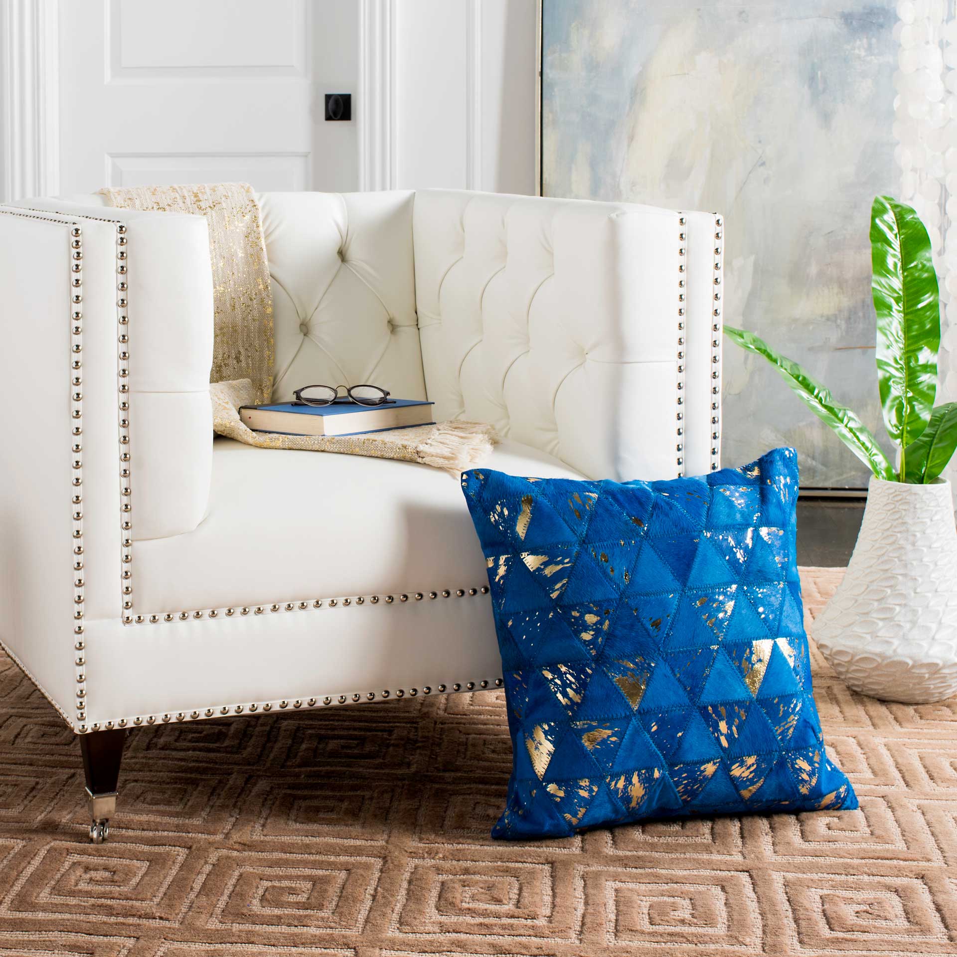 Clutch Metallic Cowhide Pillow Blue/Silver - Image 3