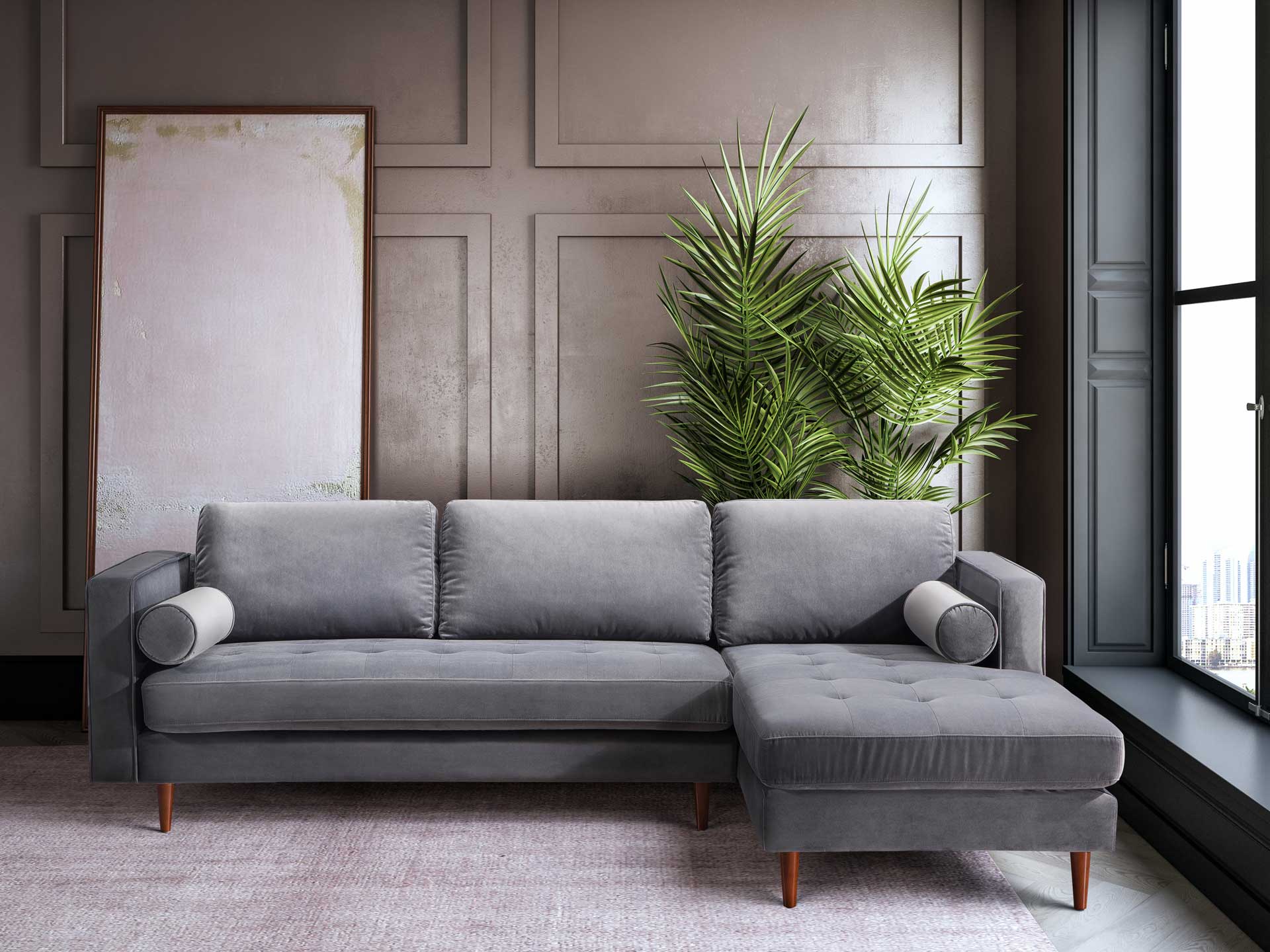Cody Velvet Sectional Gray - Image 17