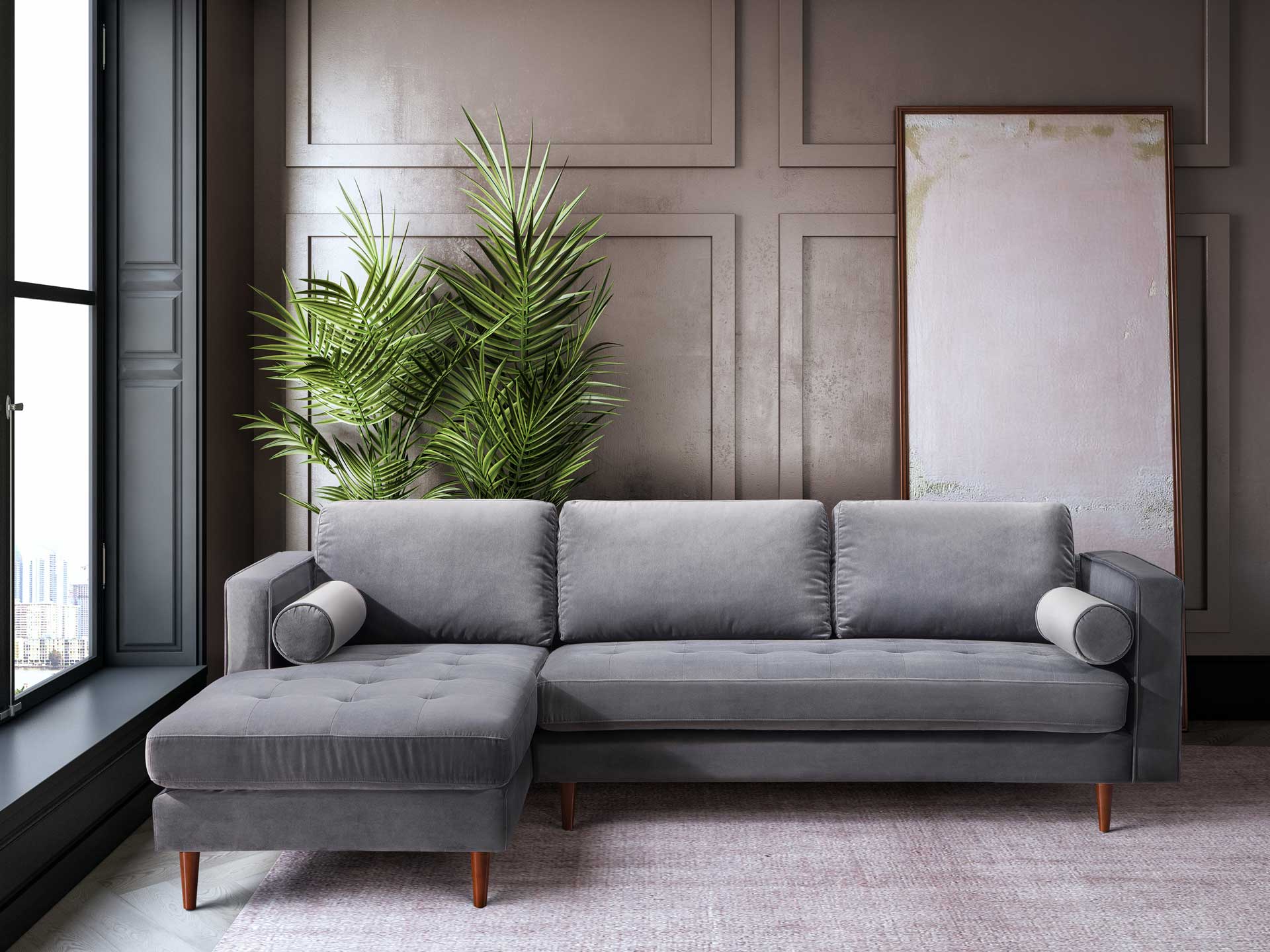 Cody Velvet Sectional Gray - Image 18