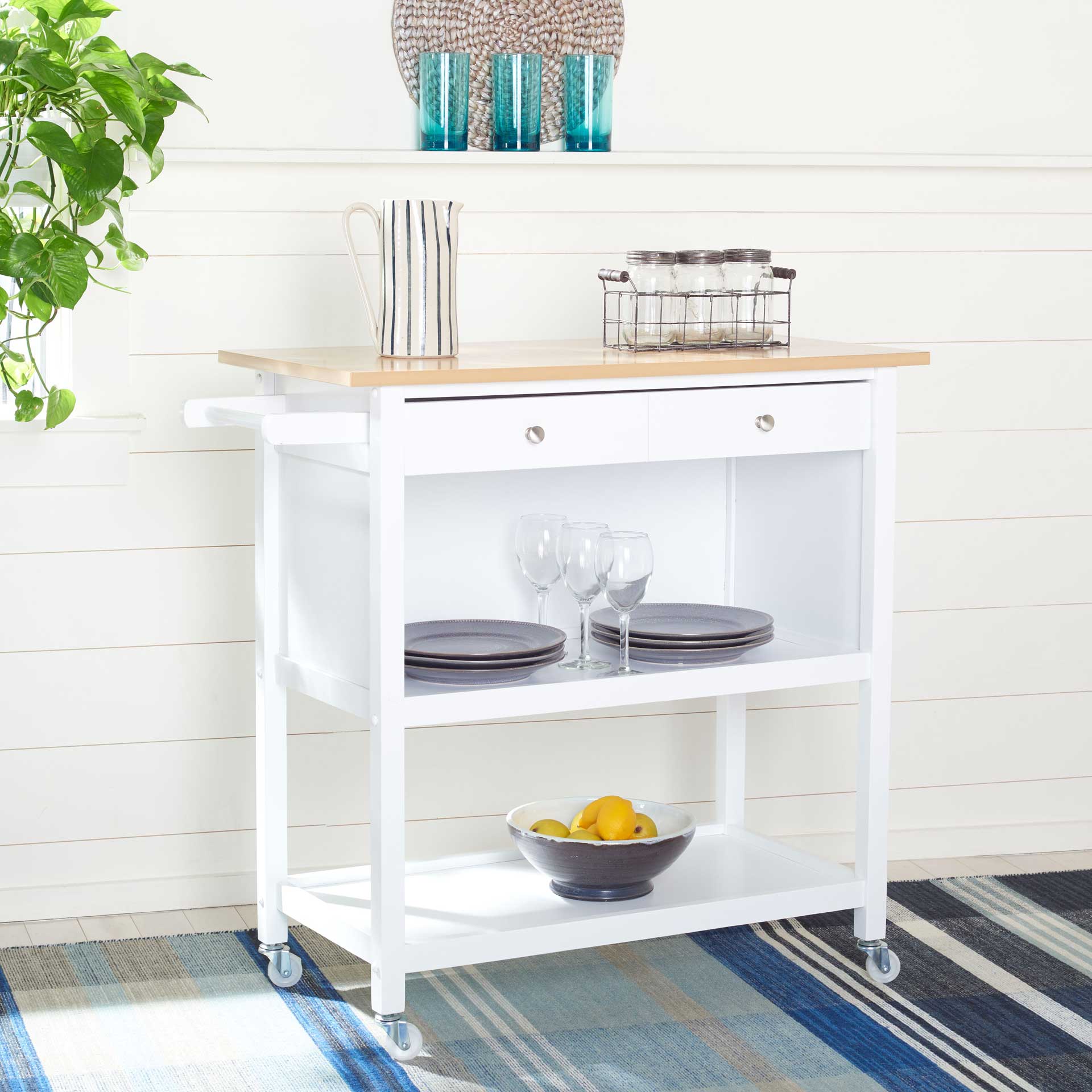 Coffe 2 Drawer 2 Shelf Kitchen Cart Natural/White - Image 4
