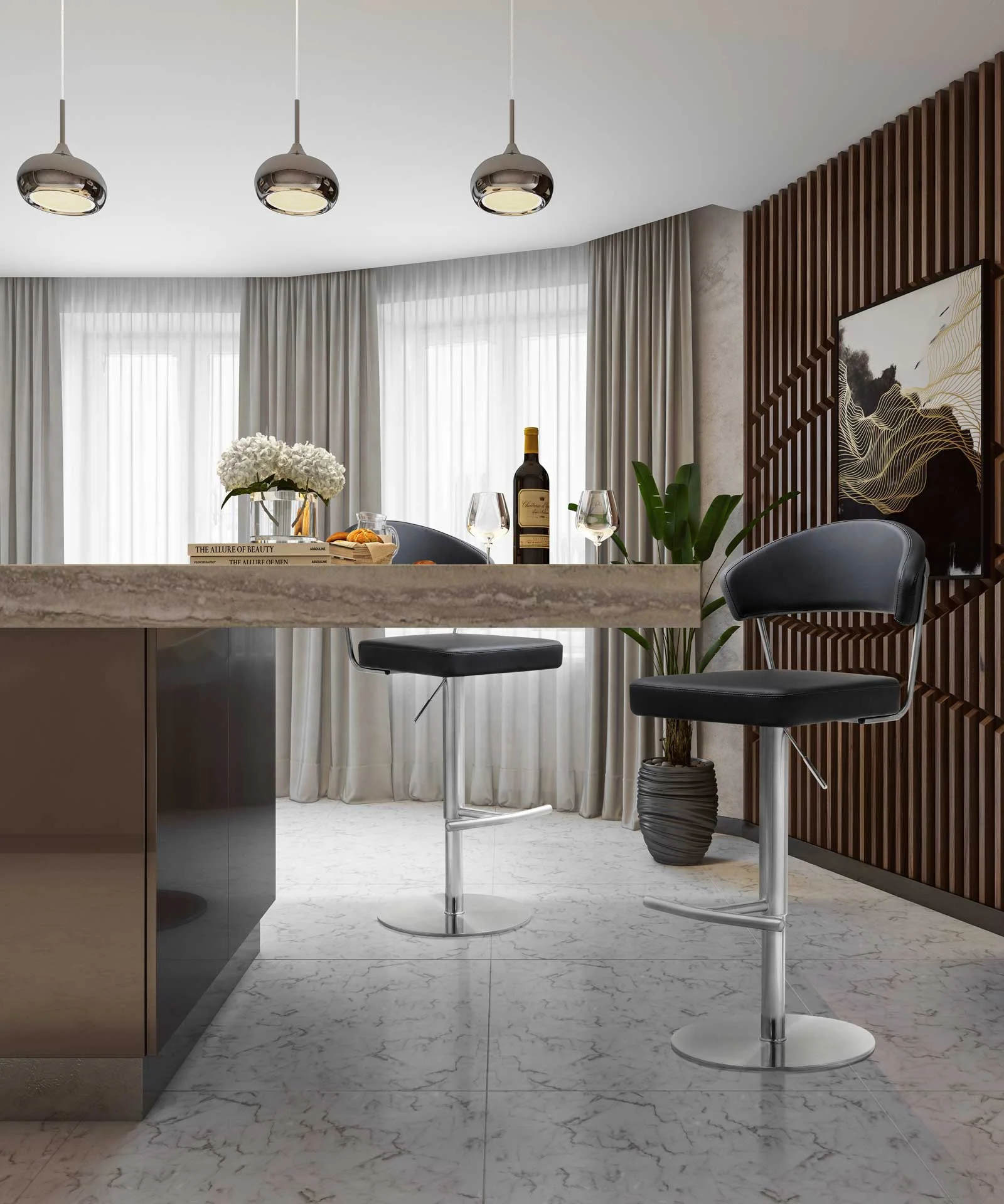 Coffe Stainless Steel Bar Stool Black - Image 10
